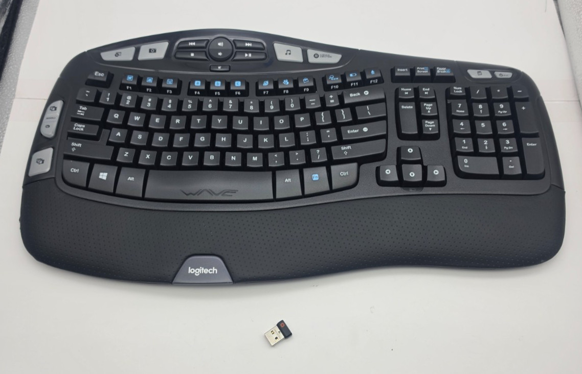 Logitech K350 Wireless Wave Ergonomic Keyboard w/ Unifying Receiver USB Dongle