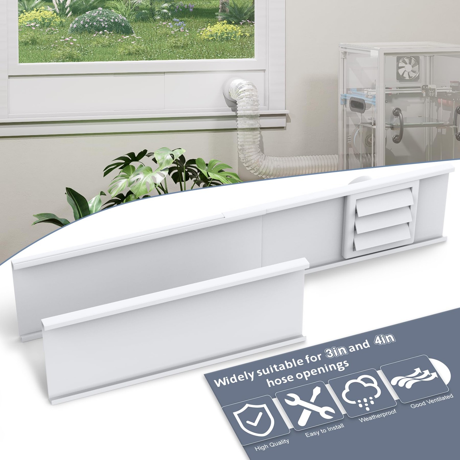 Window Vent Kit with Outdoor Vent Cover Fit for 3" and 4" Hose，Adjustable Win...