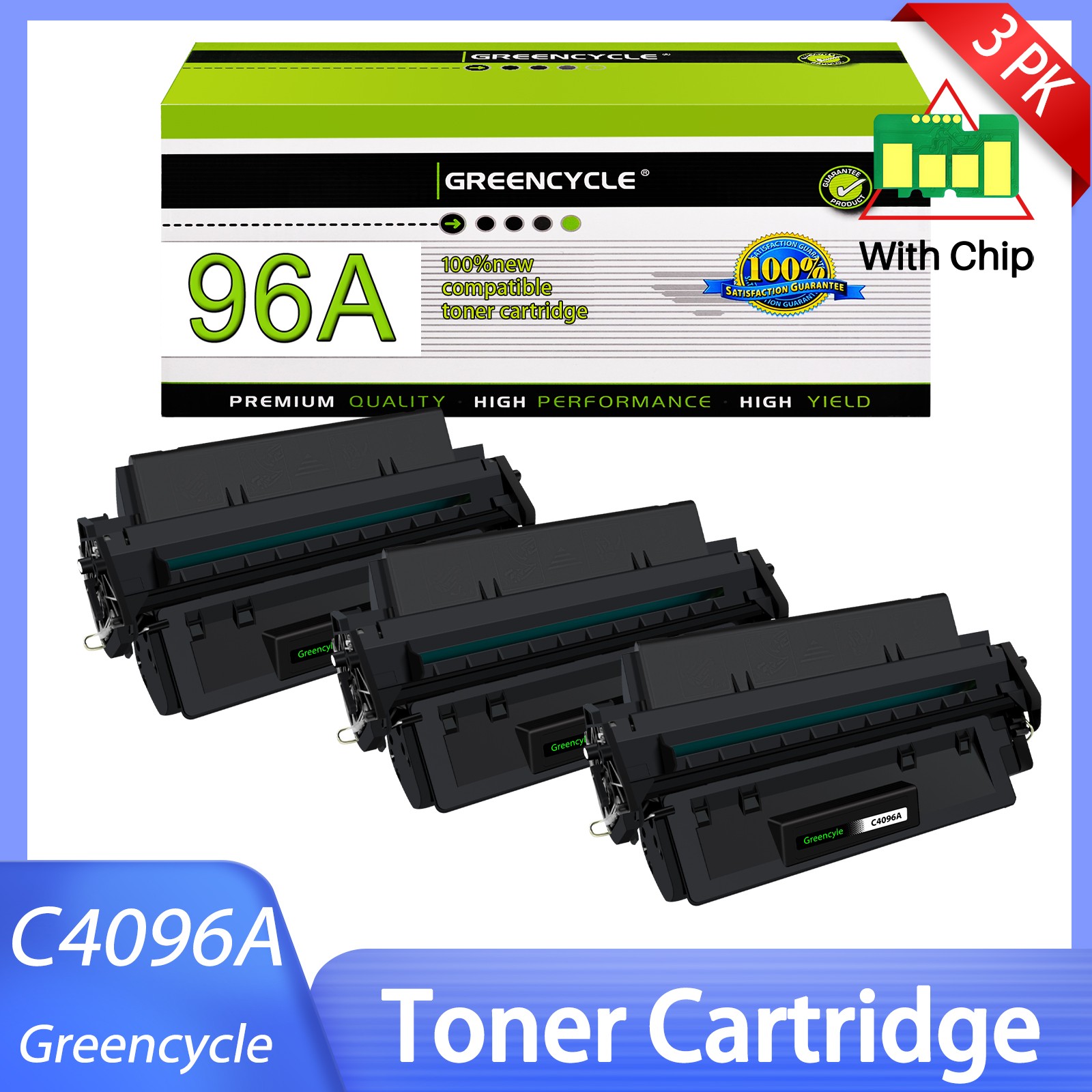 3PK C4096A 96A Toner Cartridge Compatible For HP LaserJet 2100tn 2200dtn Printer