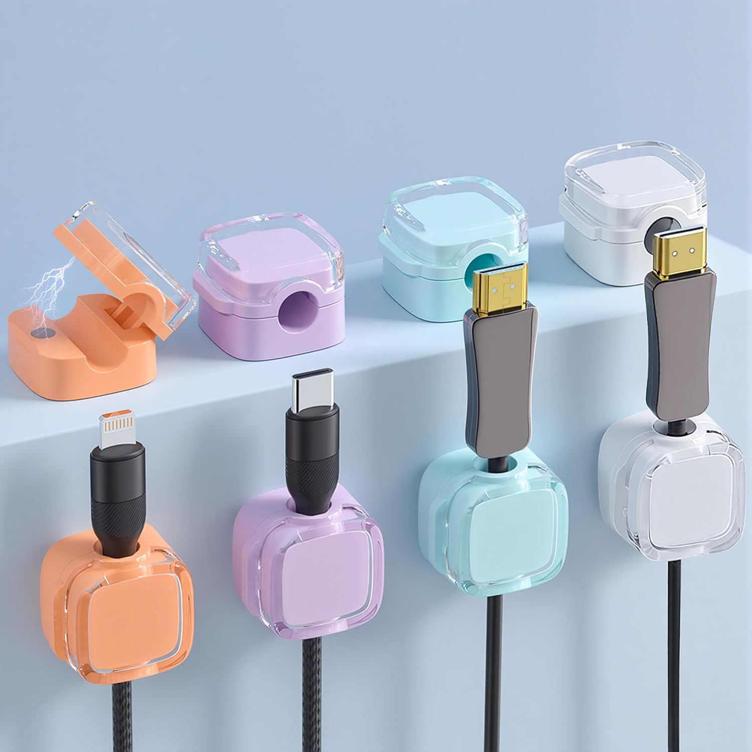 8 Pack Magnetic Cable Clips – Adjustable Cord Holder for Desk, Nightstand, Car,
