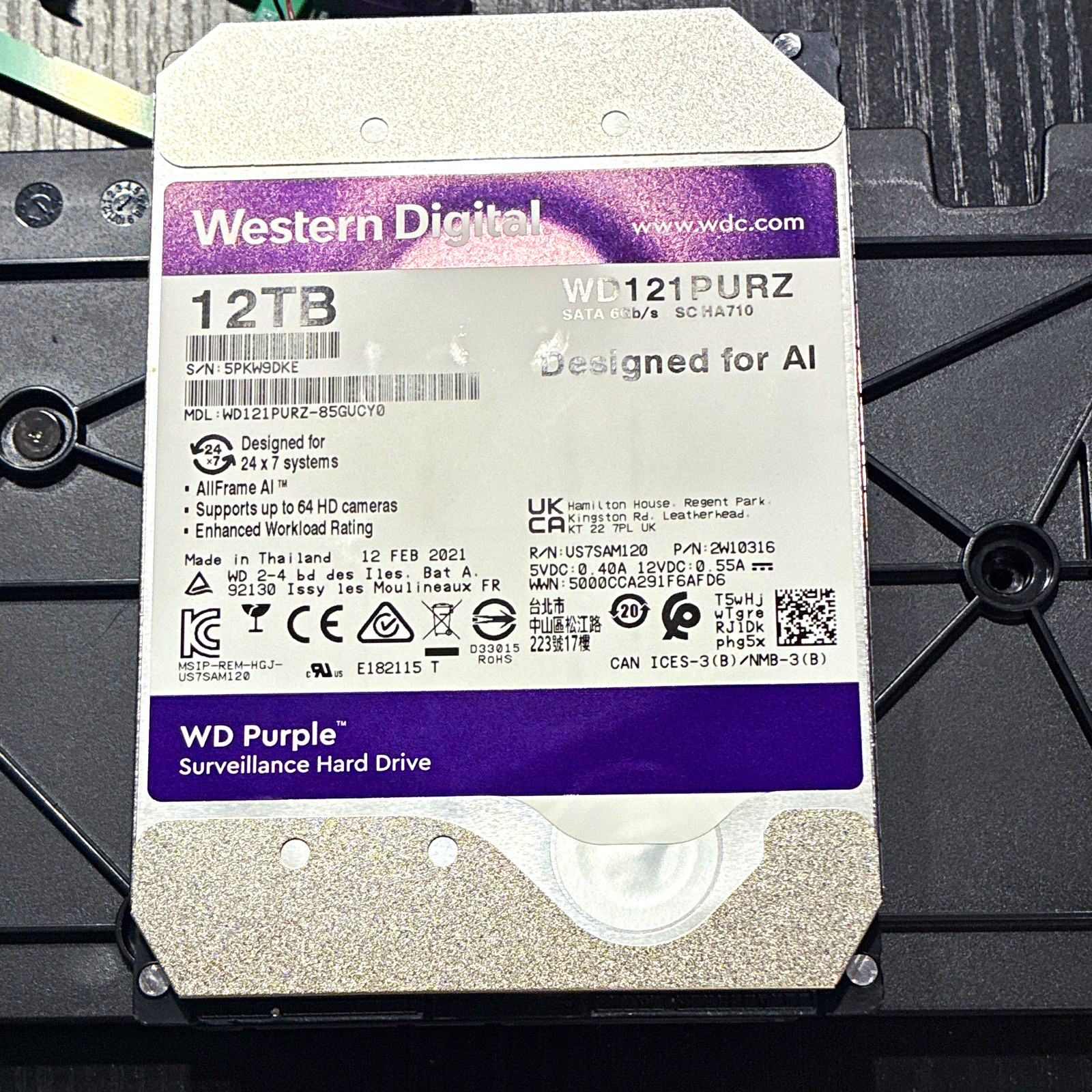 Western Digital WD Purple 12TB 3.5" SATA III Surveillance HDD 5400RPM WD121PURZ