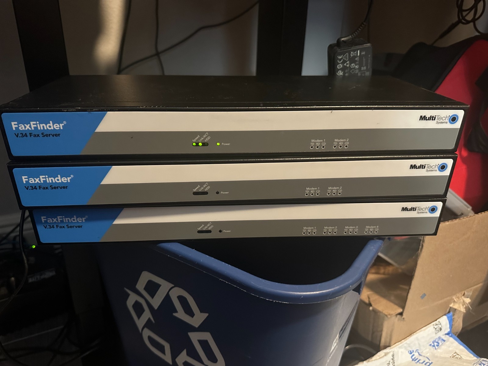 LOT OF THREE DEVICES Multitech Faxfinder two FF240 and one FF440 with 2 PSU