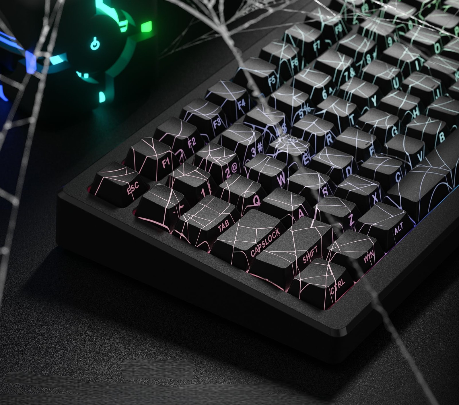 Black Spider Web Side Printed Shine Through PBT Keycaps Cherry Profile