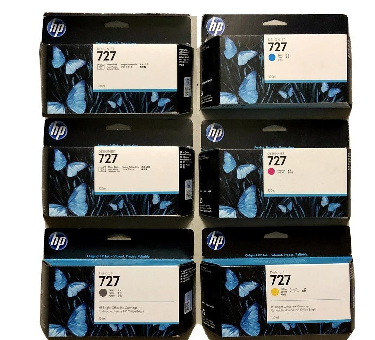 Set 6 Genuine Factory Sealed HP 727  Inkjet Cartridges 130ml (No MK) 2021-2023