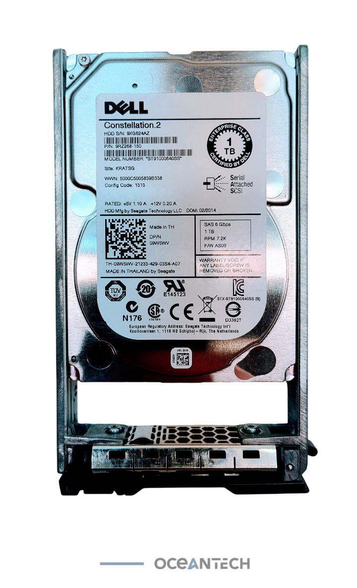 9W5WV FOR Dell ST91000640SS CONSTELLATION 1TB 7.2K RPM 6Gbps 2.5"HDD W/R Tray