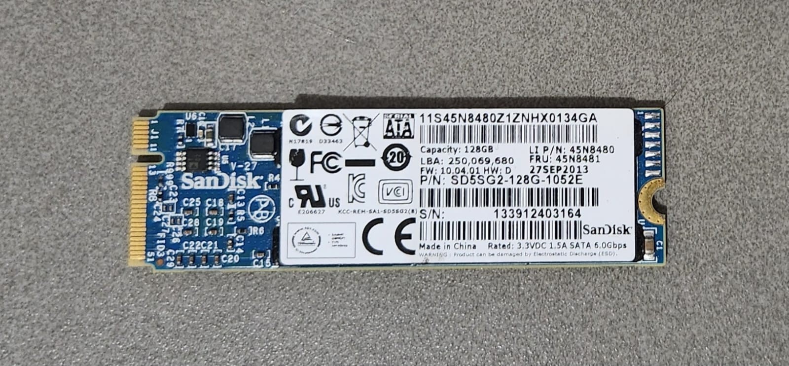 SanDisk 128GB SSD SD5SG2-128G-1052E Lenovo 45N8480 X1 Carbon Gen 1