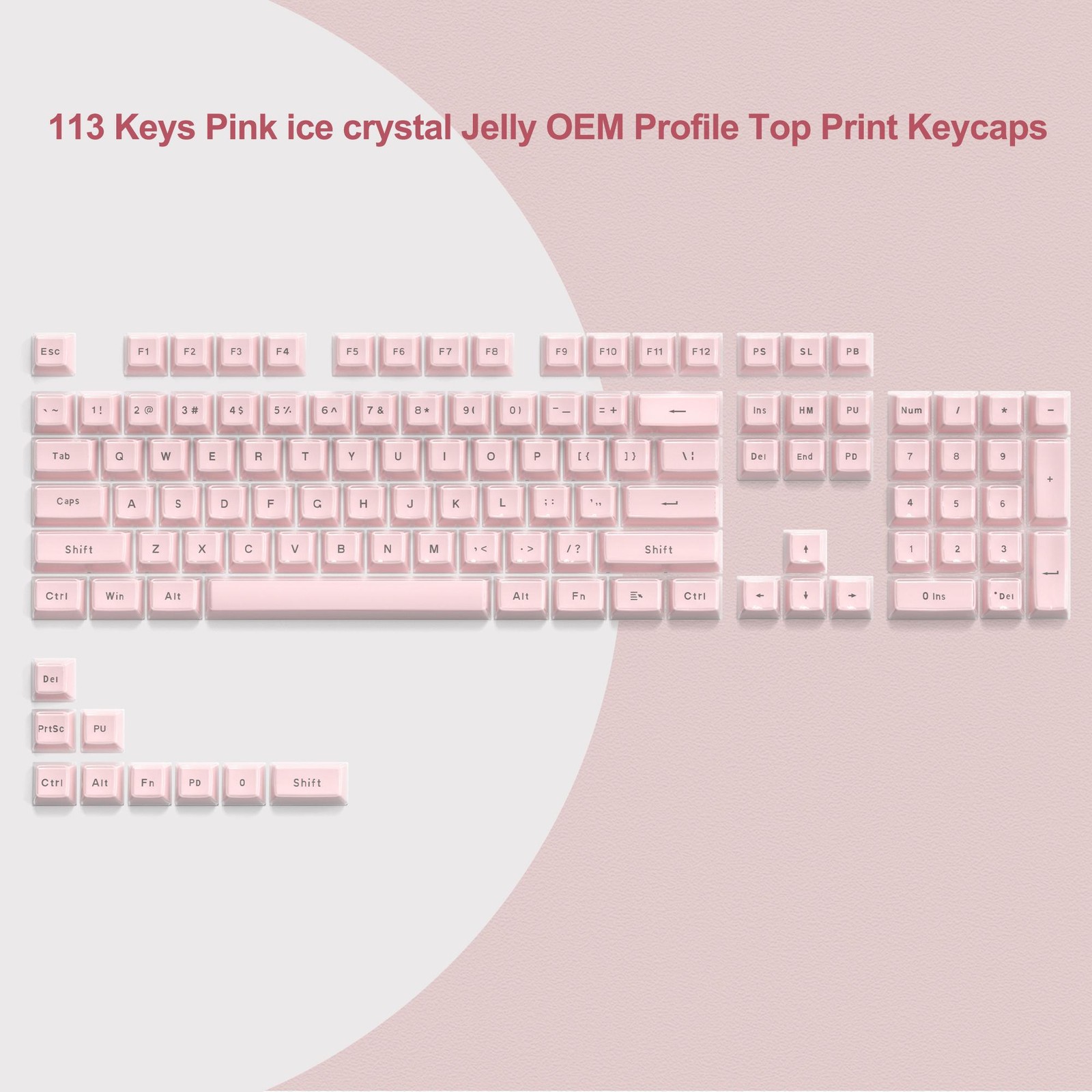 113 Key Pink Jelly Round Keycaps OEM Profile Set Mechanical Keyboard MX Switch +