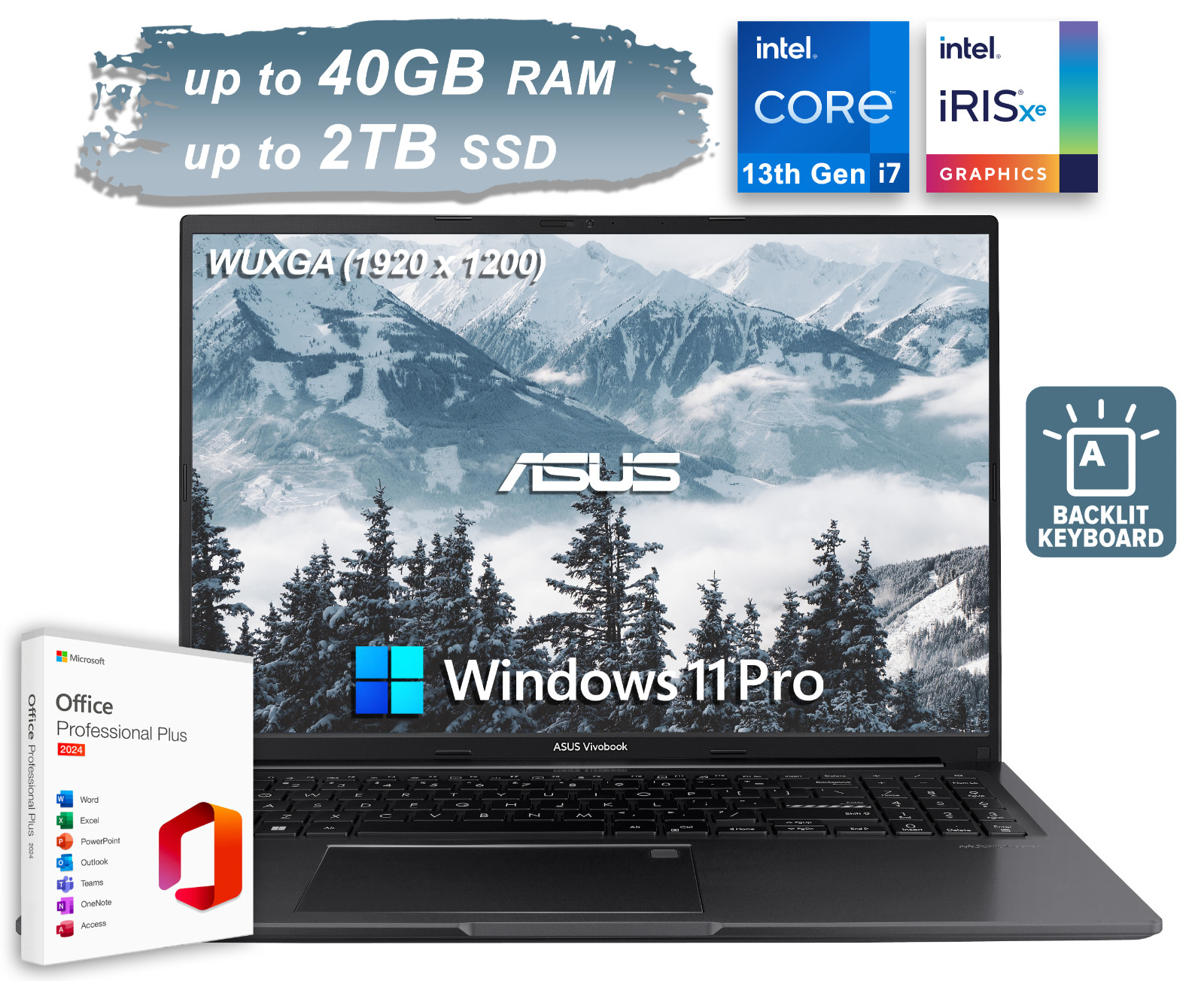 2026 ASUS Laptop Vivobook 16" 13 Gen Intel i7 Up to 40GB RAM 2TB SSD Win 11 Pro