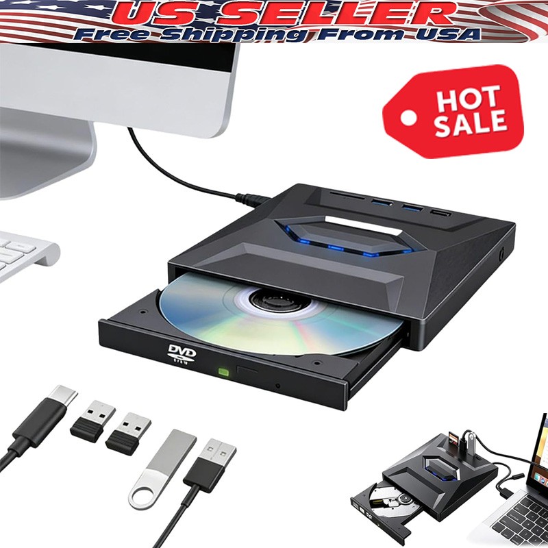 USB 3.0 External CD DVD Drive Writer Burner Player for PC Laptop Windows11 10