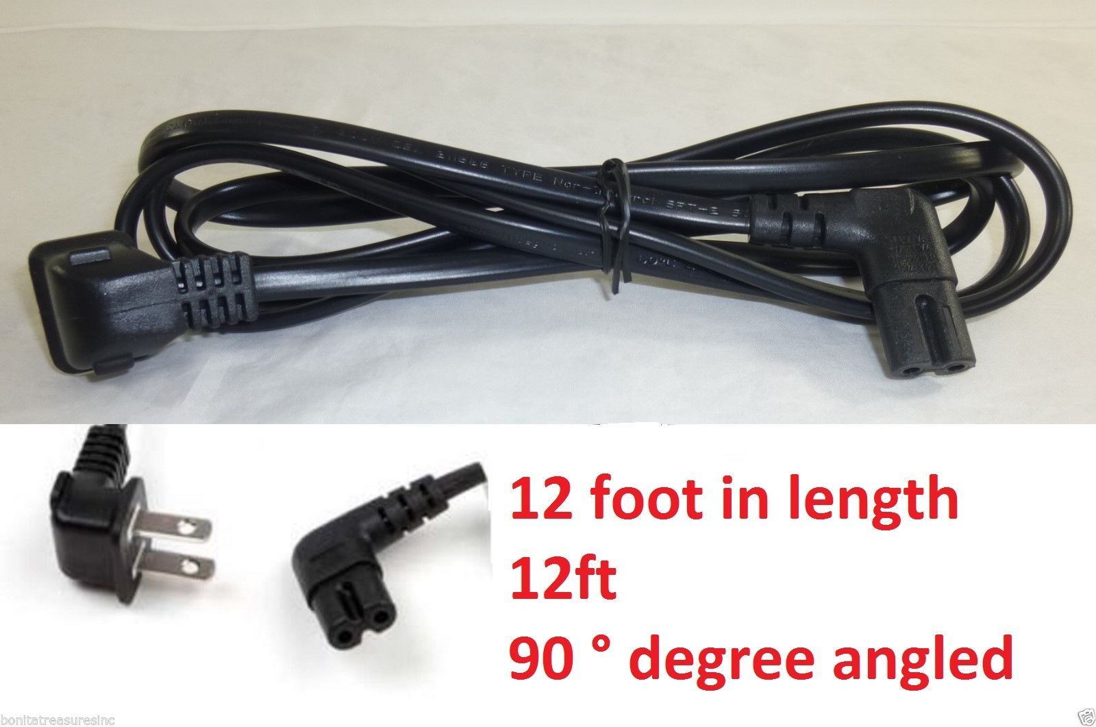 12ft 12 Feet  foot in Length 2 Prong angled Fig 8 AC power cord for samsung TV 