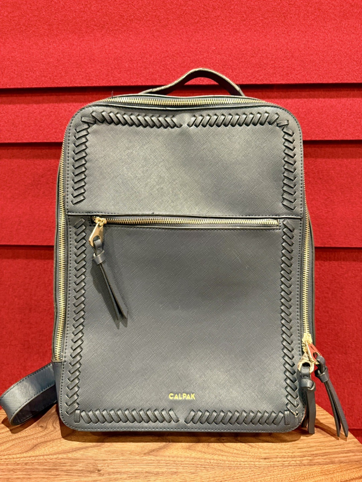 Calpak Kaya 15 inch Laptop Backpack  Navy Blue Faux Leather MSRP $152