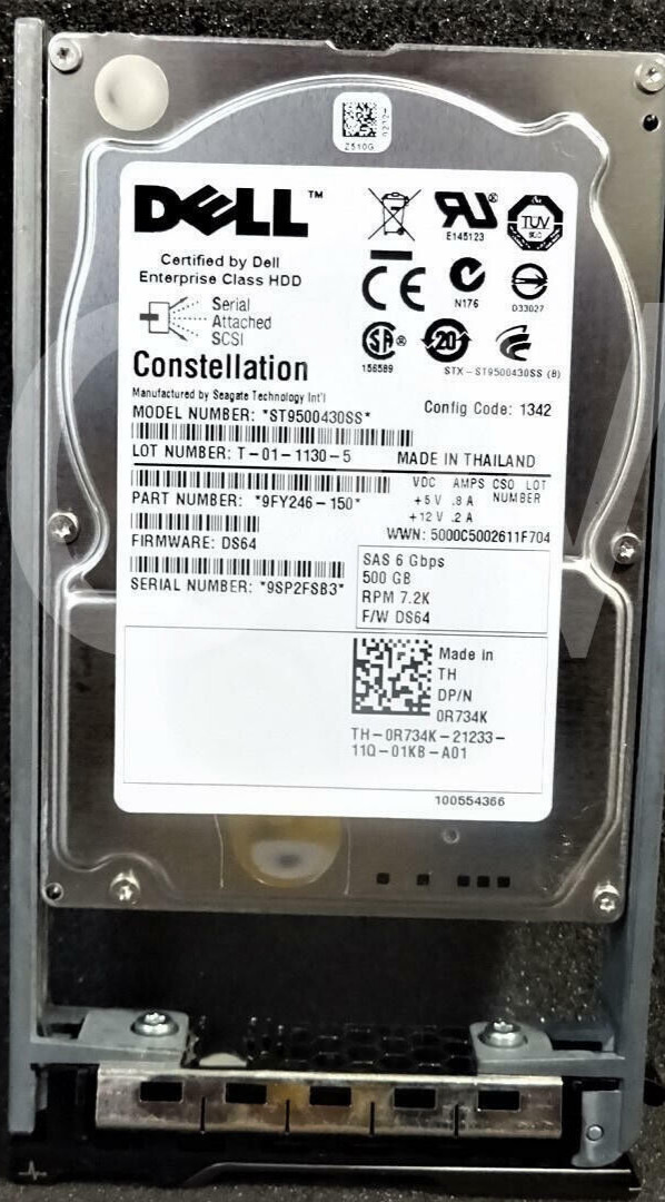 0R734K / ST9500430SS  SEAGATE SAS 500GB 2.5" HARD DRIVE TESTED*
