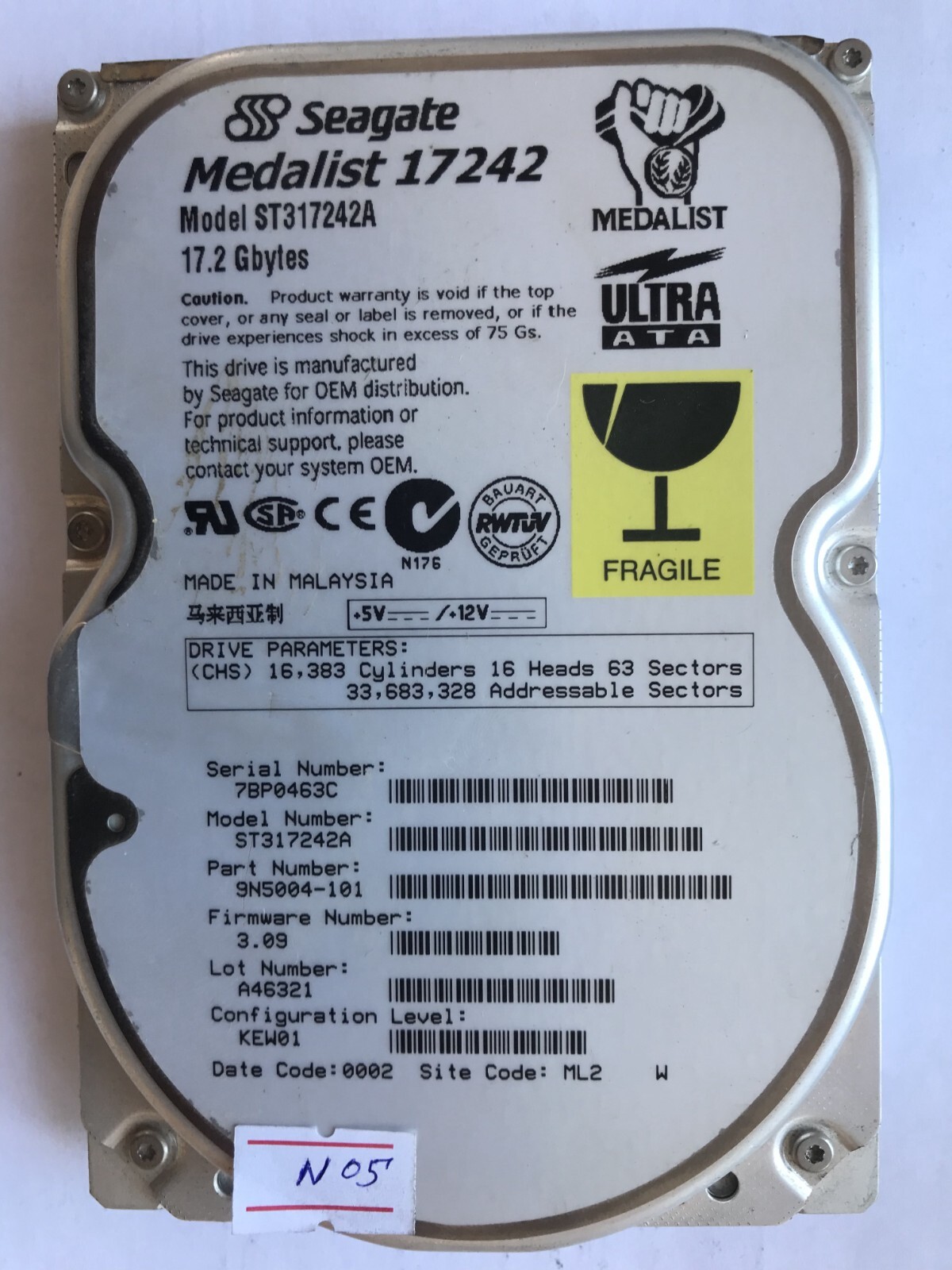 Seagate Medalist 17242 17.2GB IDE / P-ATA HDD Hard Drive 3.5"=TESTED