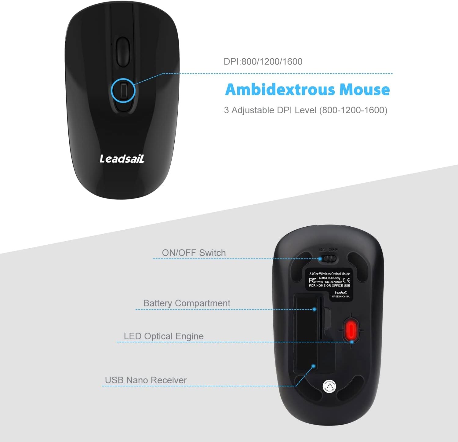 LeadsaiL Wireless Keyboard and Mouse Combo, Wireless USB Mouse and -  BLACK