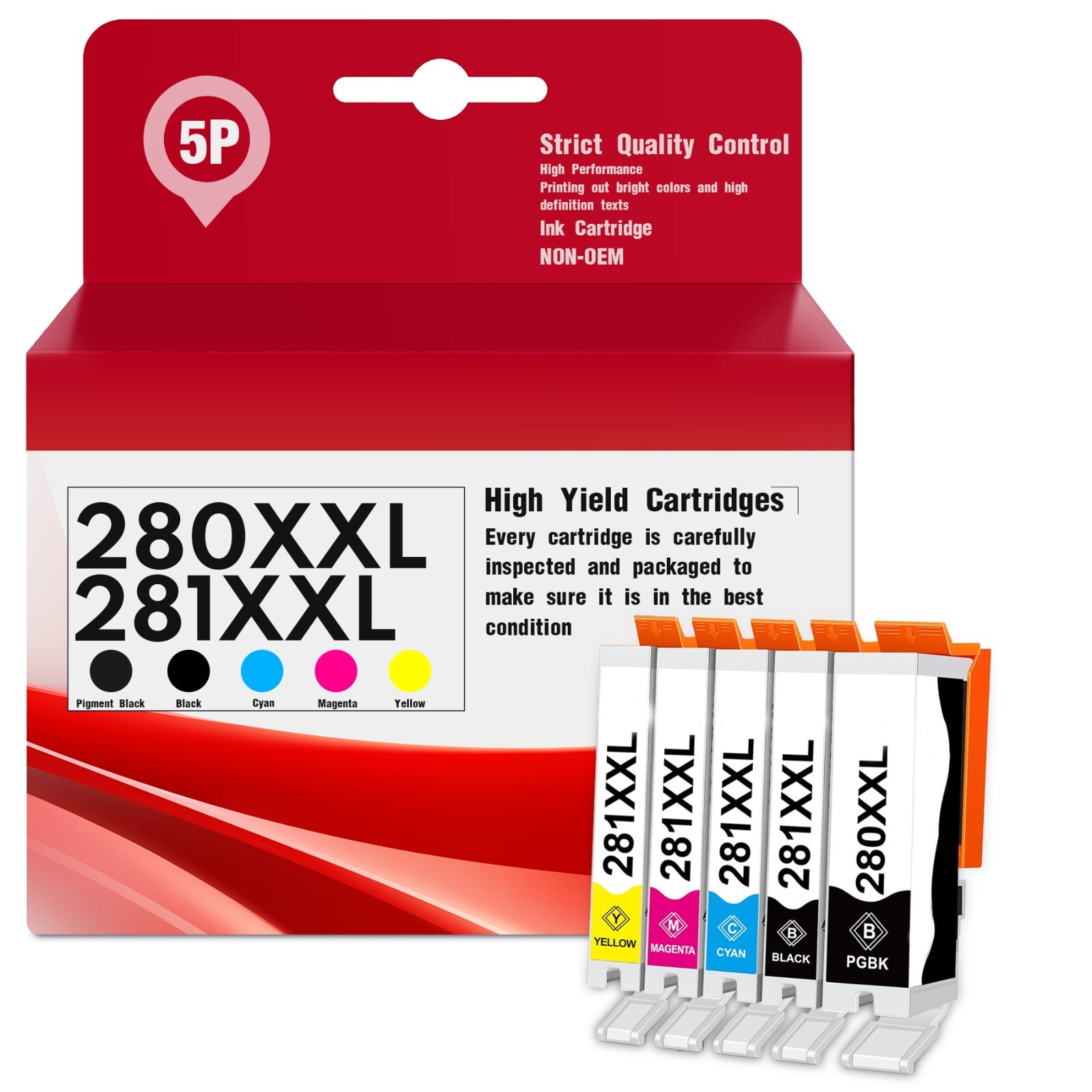 Replacement Canon PGI-280XXL CLI-281XXL Ink for TR7620 TR8500 TR8520 (5-Pack)