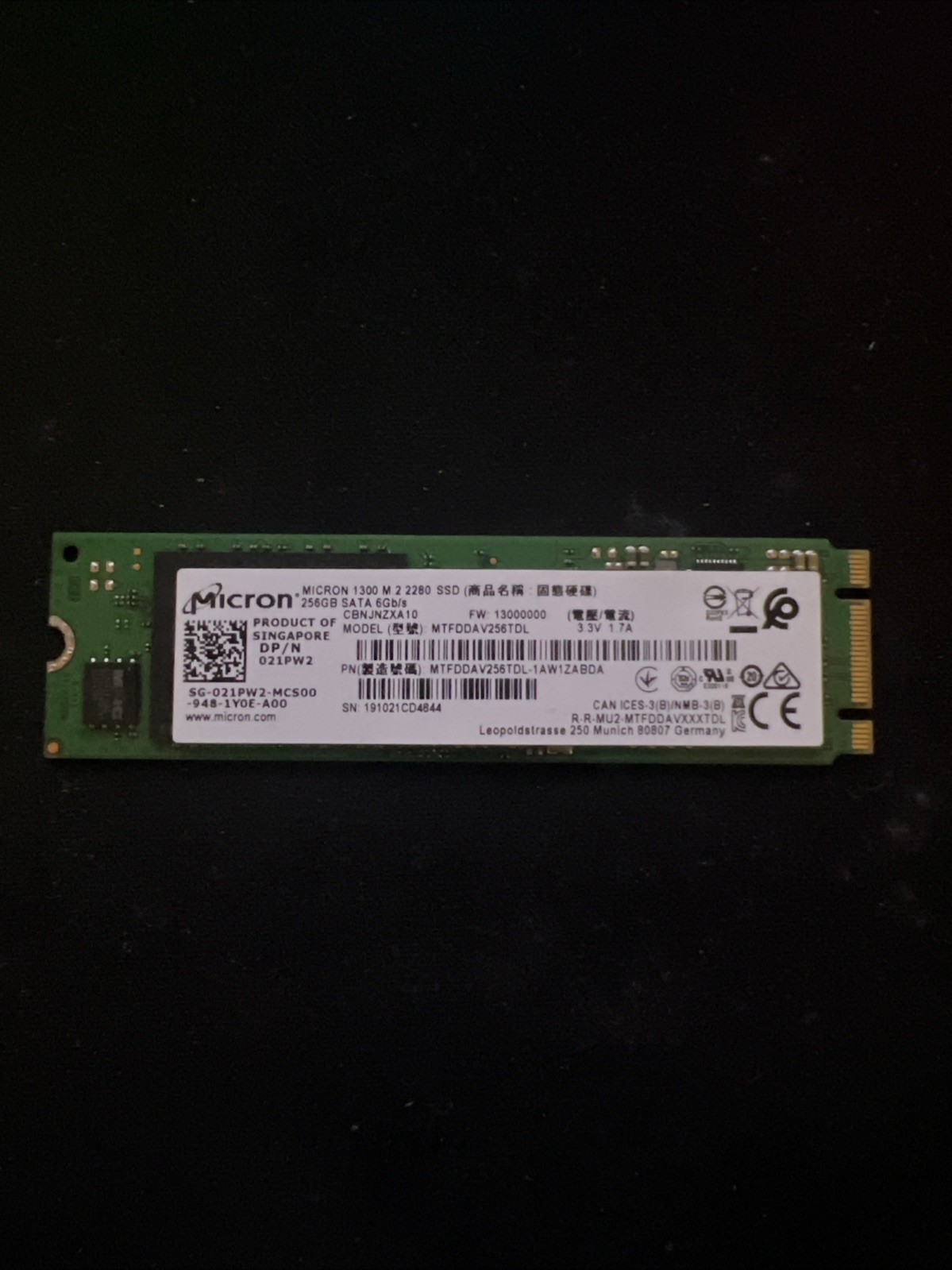 Micron 1300 256GB M.2 2280 SSD 80mm MTFDDAV256TDL-1AW1ZABDA