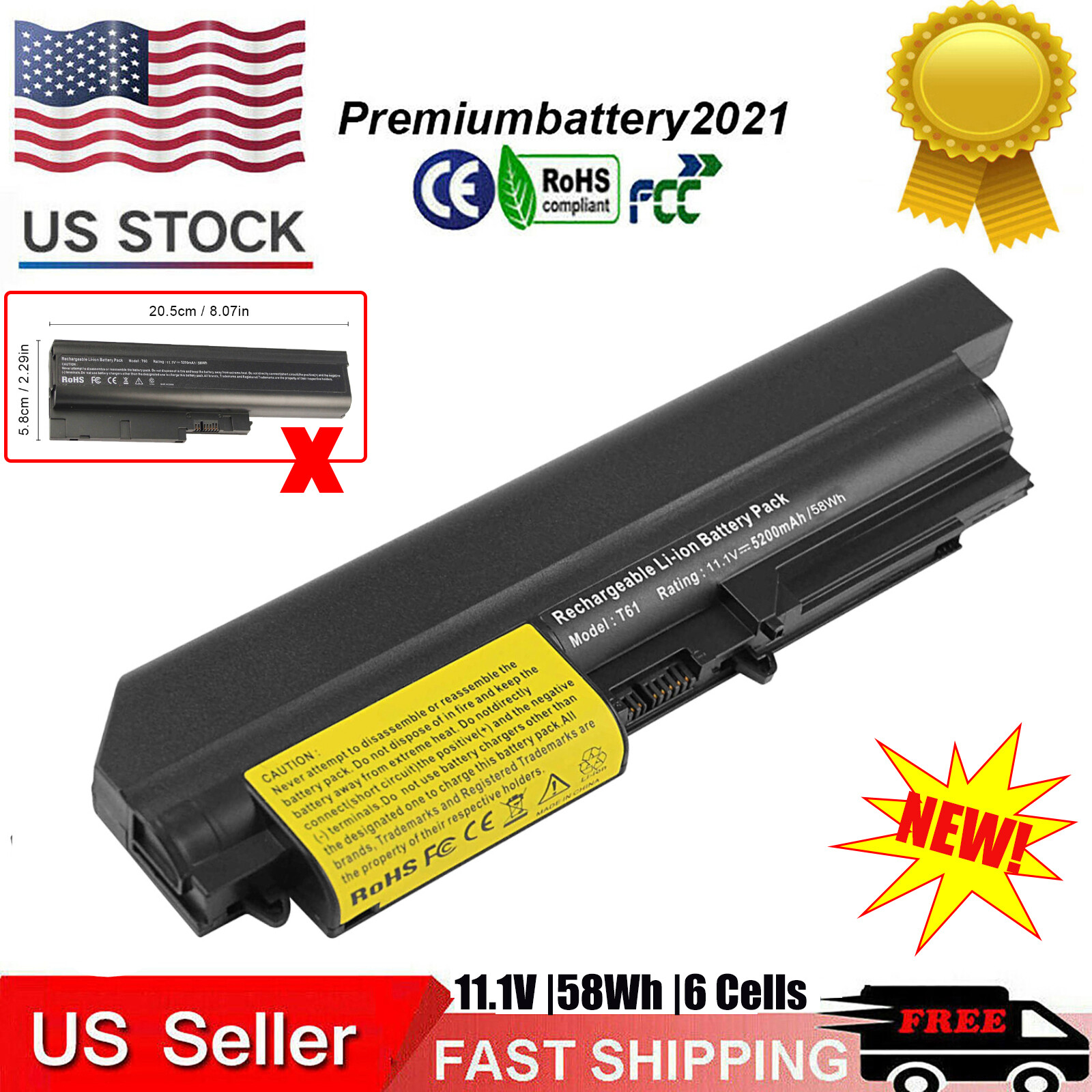 ✅Laptop Battery for Lenovo ThinkPad T61 R61 T400 R400 T61P 14.1 Inch Widescreen