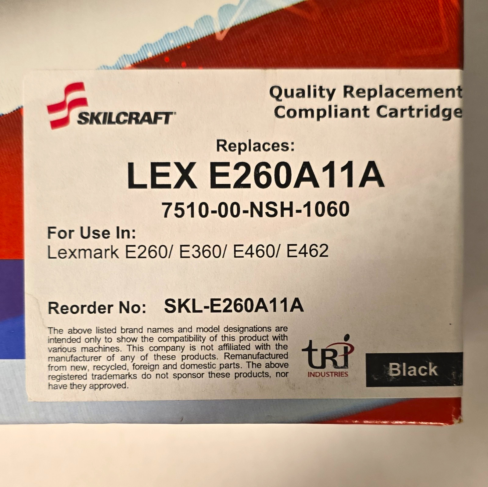SKILCRAFT LEX E260A11A Black  Laser Toner for Lexmark E260