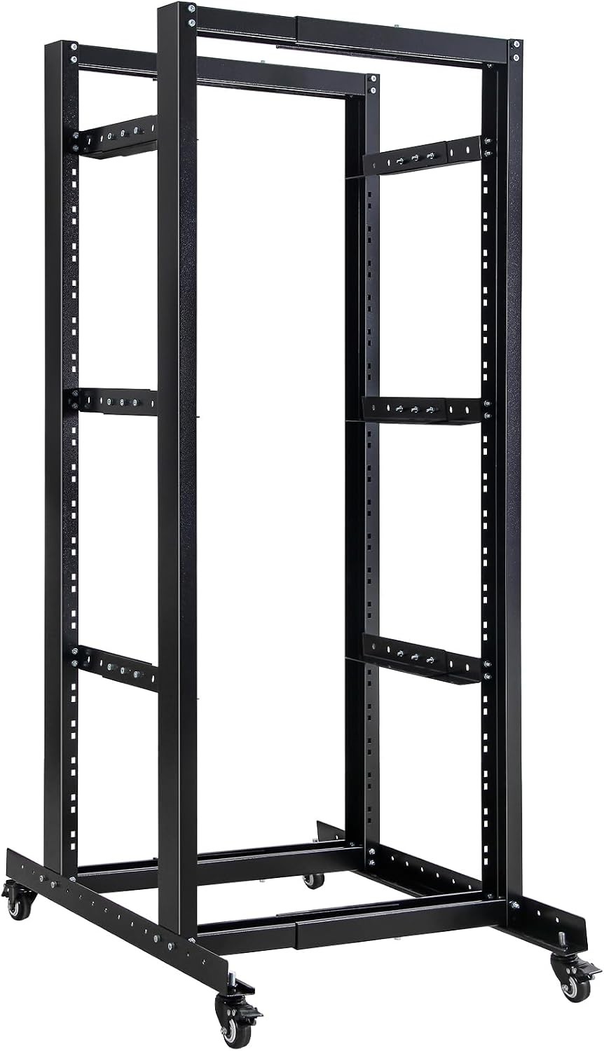 27U Open Frame Server Rack – Heavy Duty 4 Post Adjustable Depth with Casters