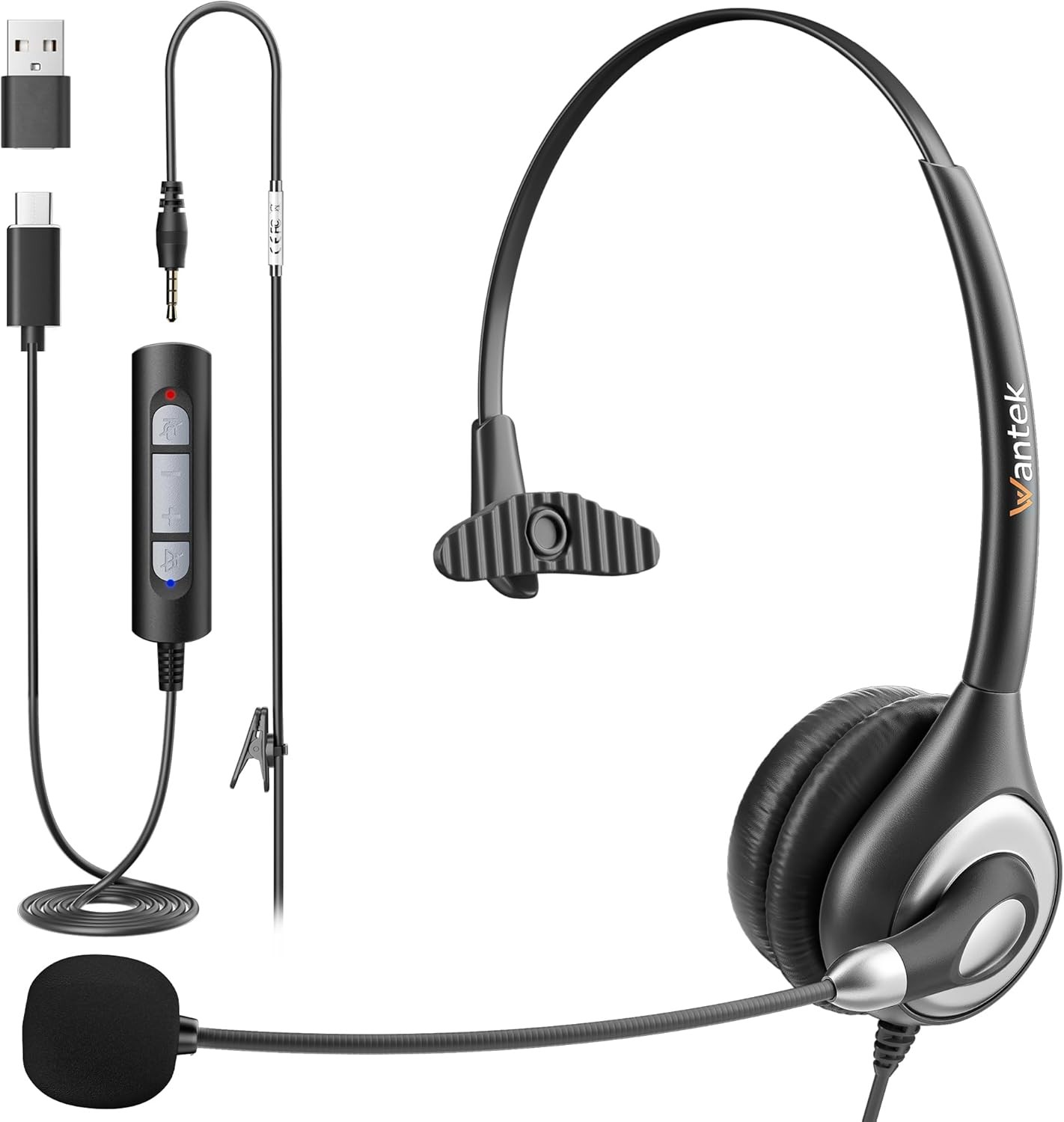 Wantek Headset 3.5mm/Type-C/USB With Microphone Wired Earpiece for PC/Phones