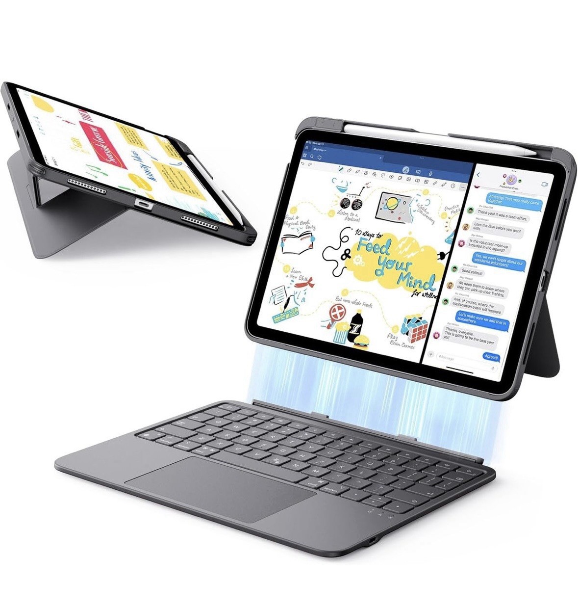 ESR Flex Keyboard Case for iPad A16 11th 10th Gen 10.9" Detachable Trackpad Gray