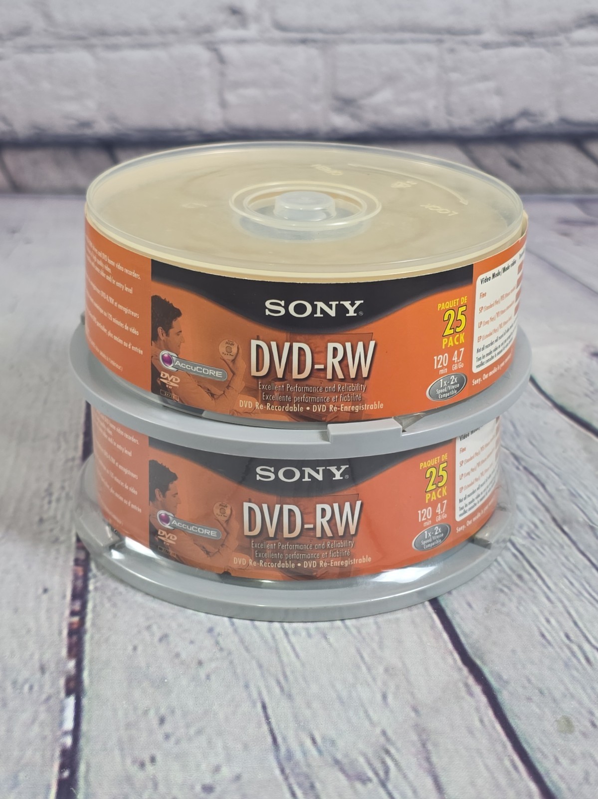 Lot of 2 New Sealed Sony DVD-RW Discs 4.7GB 25 pack Re-Recordable