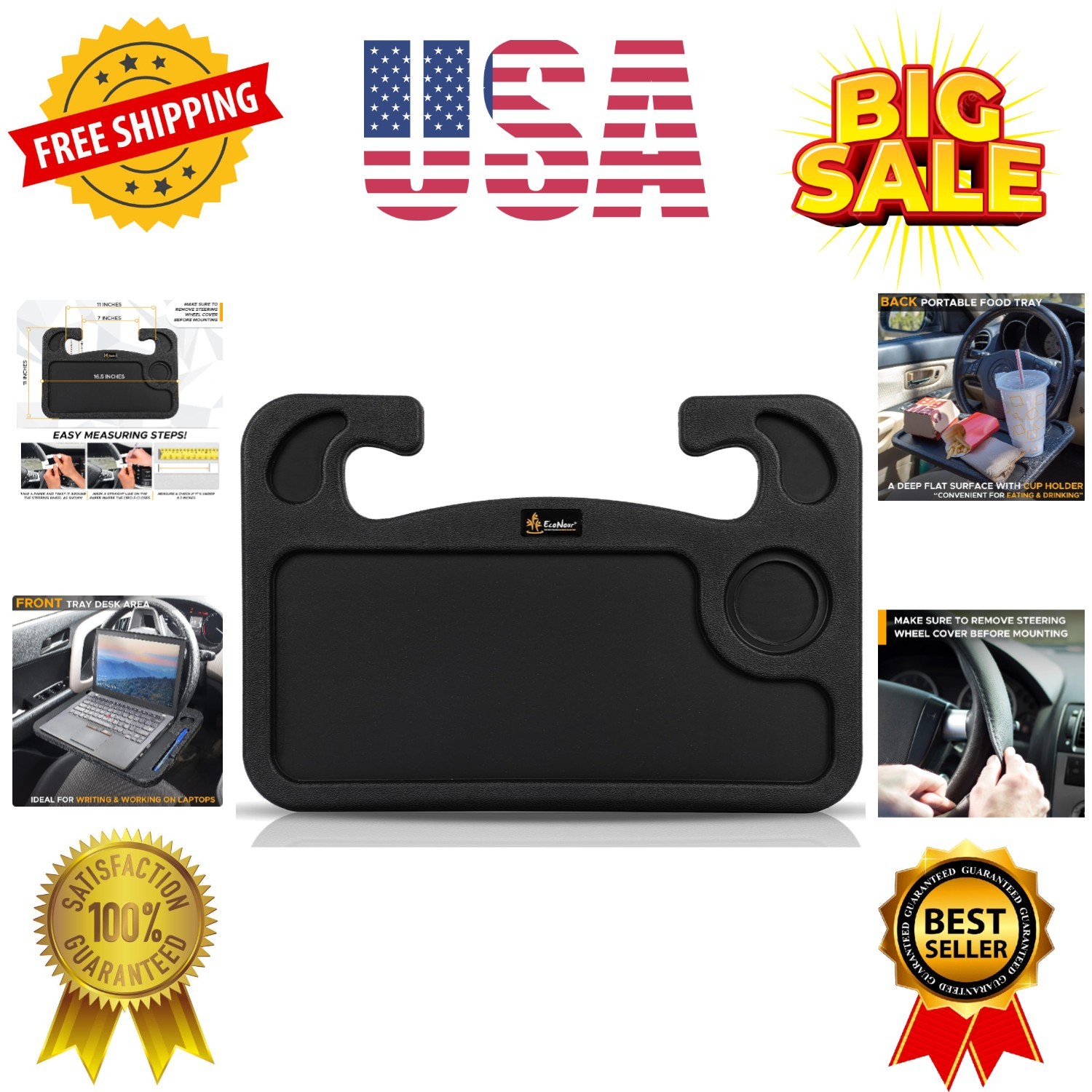 2 in 1 Car Steering Wheel Desk | Tray for Laptop Car Mount with Pen Holder | ...