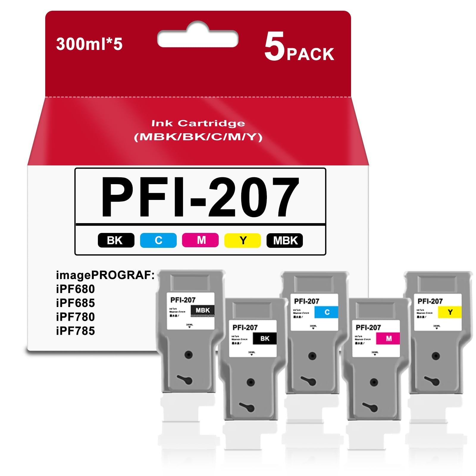 High Yield PFI 207 PFI-207 SMALL, Matte Black, Cyan, Magenta, Yellow