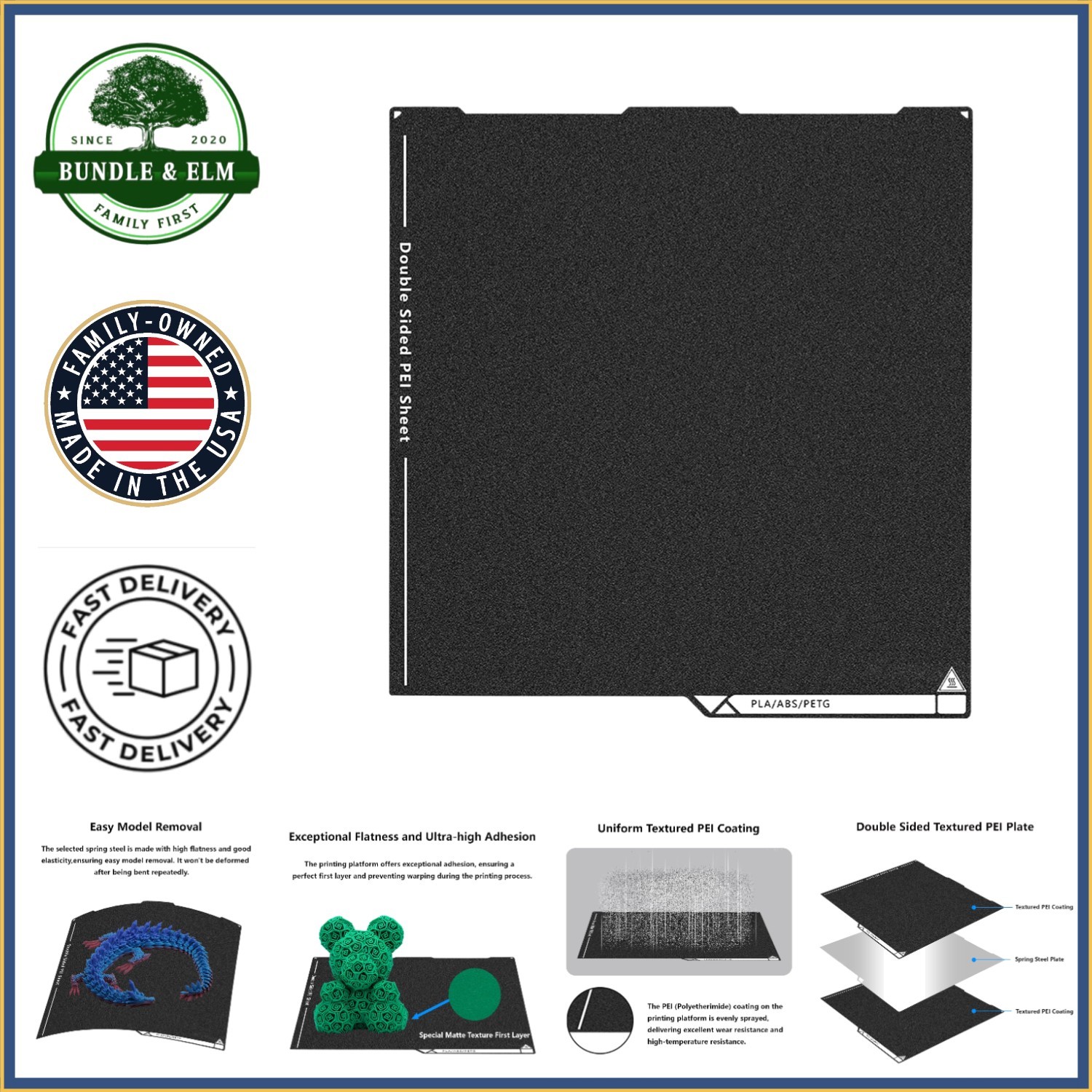 3D Printer PEI Build Plate, Double Sided Black Surface for Optimal Print Results