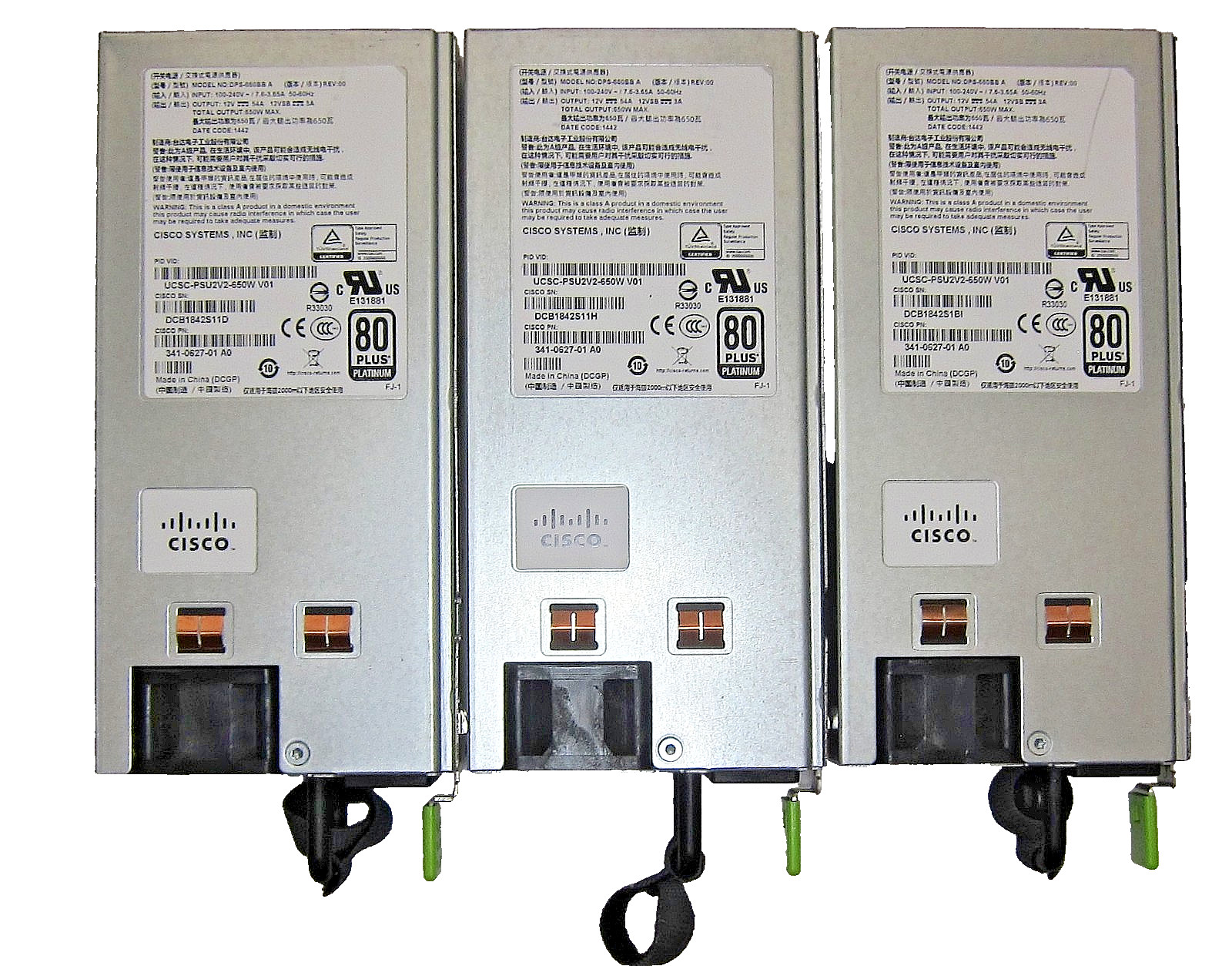 Lot of 3Pcs Genuine Cisco UCSC-PSU2V2-650W V01 650Watt V2 AC Power Supply