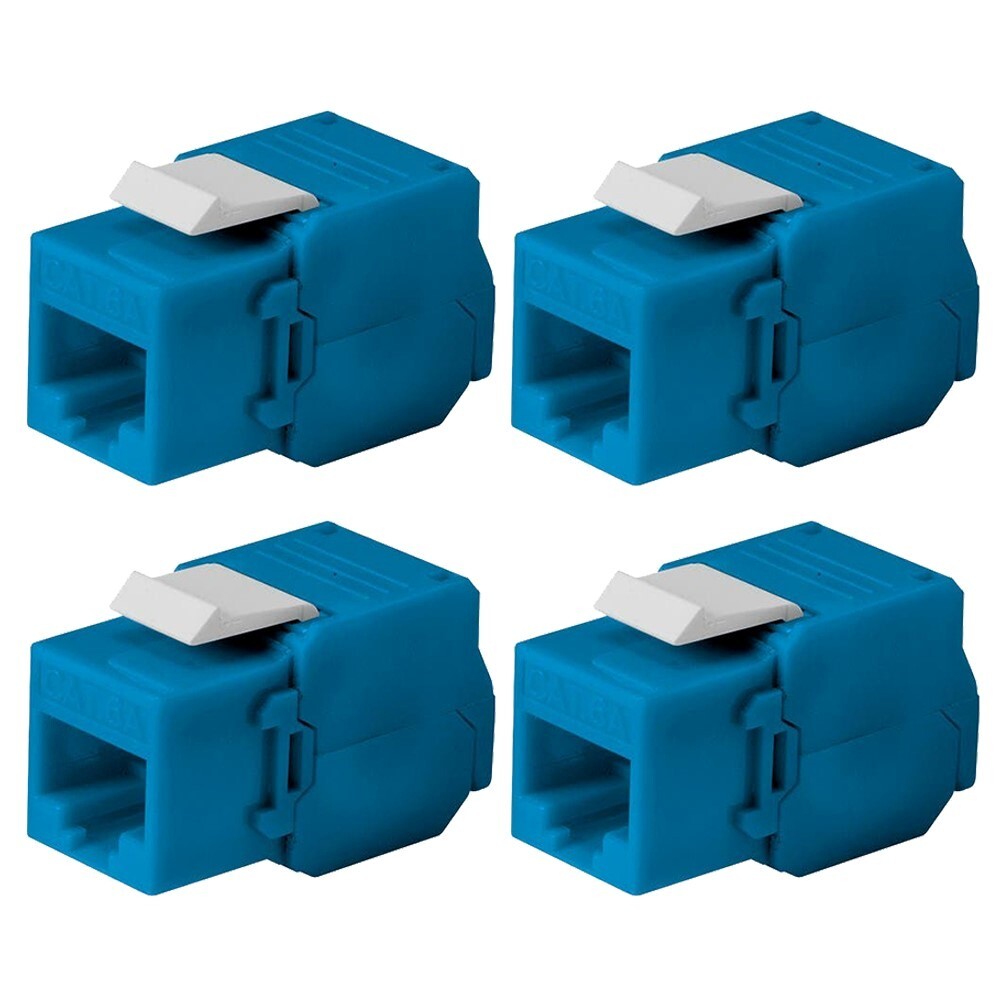 4 Pcs CAT6A RJ45 Network LAN Ethernet Keystone Jack Toolless 180 Degree Blue