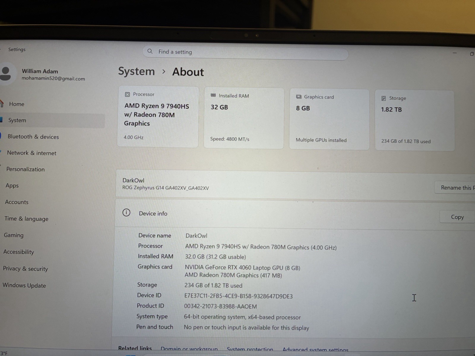 ASUS ROG Zephyrus G14 Gaming Laptop RTX 4060, AMD Ryzen 9 , 32gb Ram