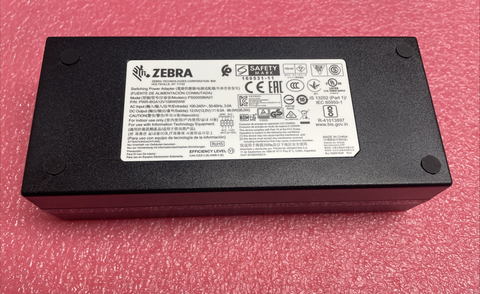 Zebra PS000086A01 12V 9A 98W AC Adapter Power Supply/ NO POWER CORD /