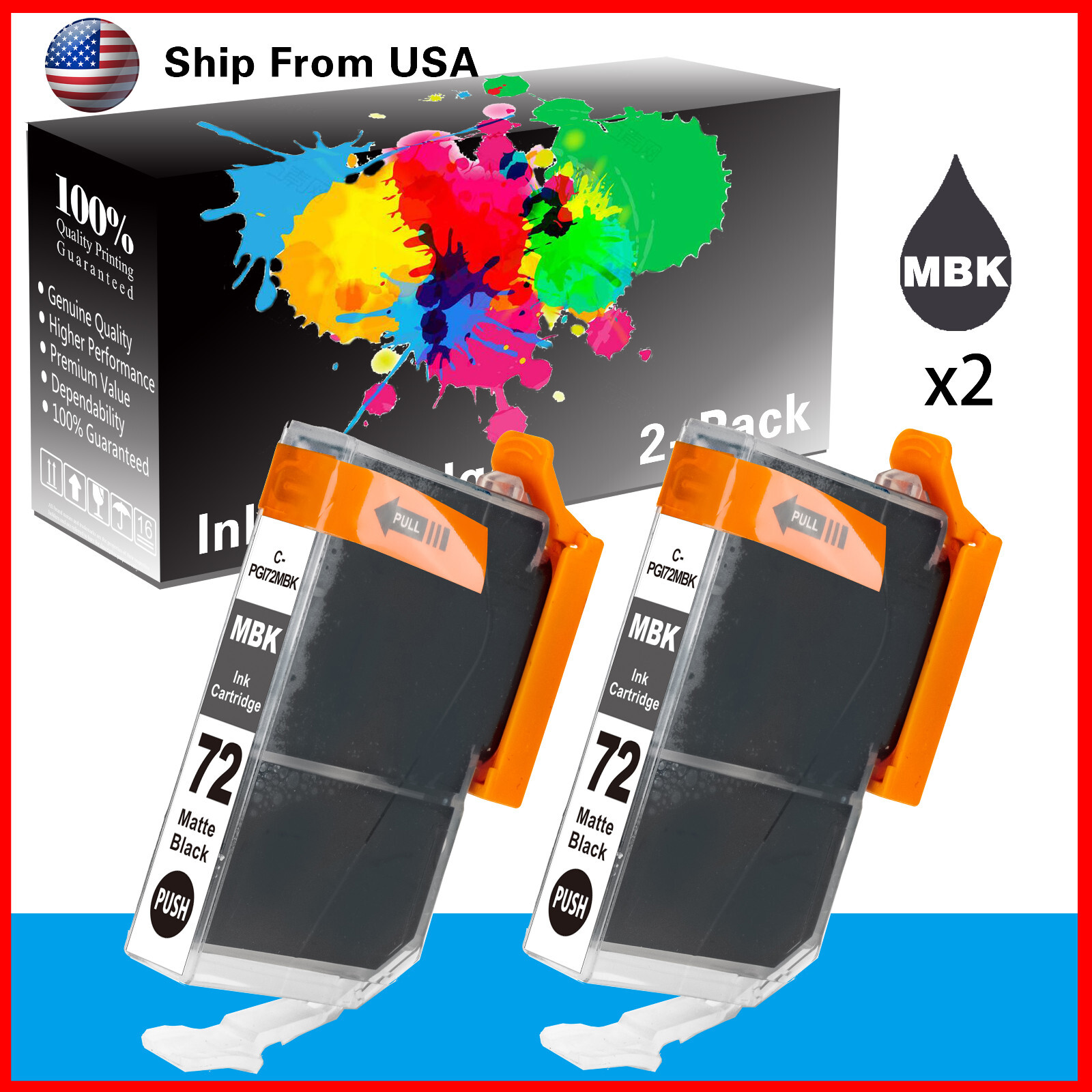 2PK of MBK PGI-72 PGI72 Ink Cartridge PGI72MBK for Pixma Pro-10 Pro-10s Printer