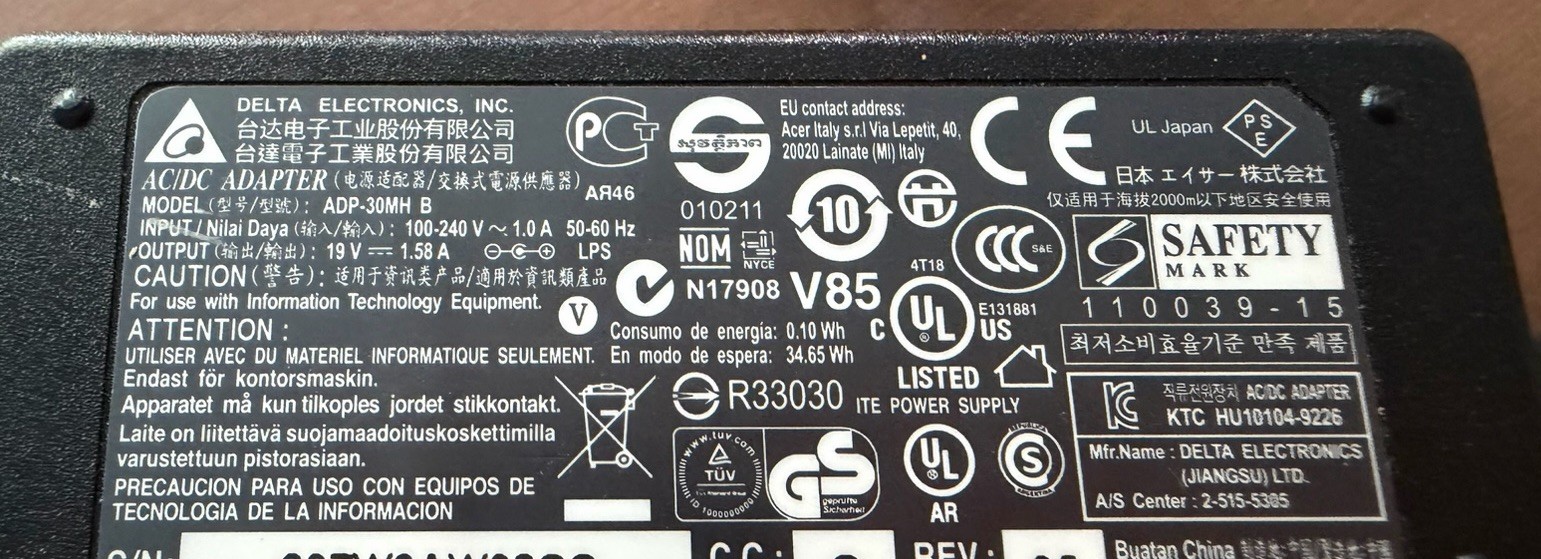 Genuine 30W Delta ADP-30JH B 19V 1.58A AC Adapter 5.5x1.7 mm Power Supply w/Cord