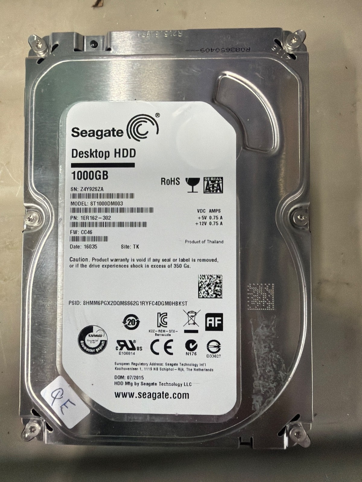 Seagate 1TB 3.5" Desktop HDD SATA 6Gbps 7200RPM 64MB ST1000DM003 HP 827977-002