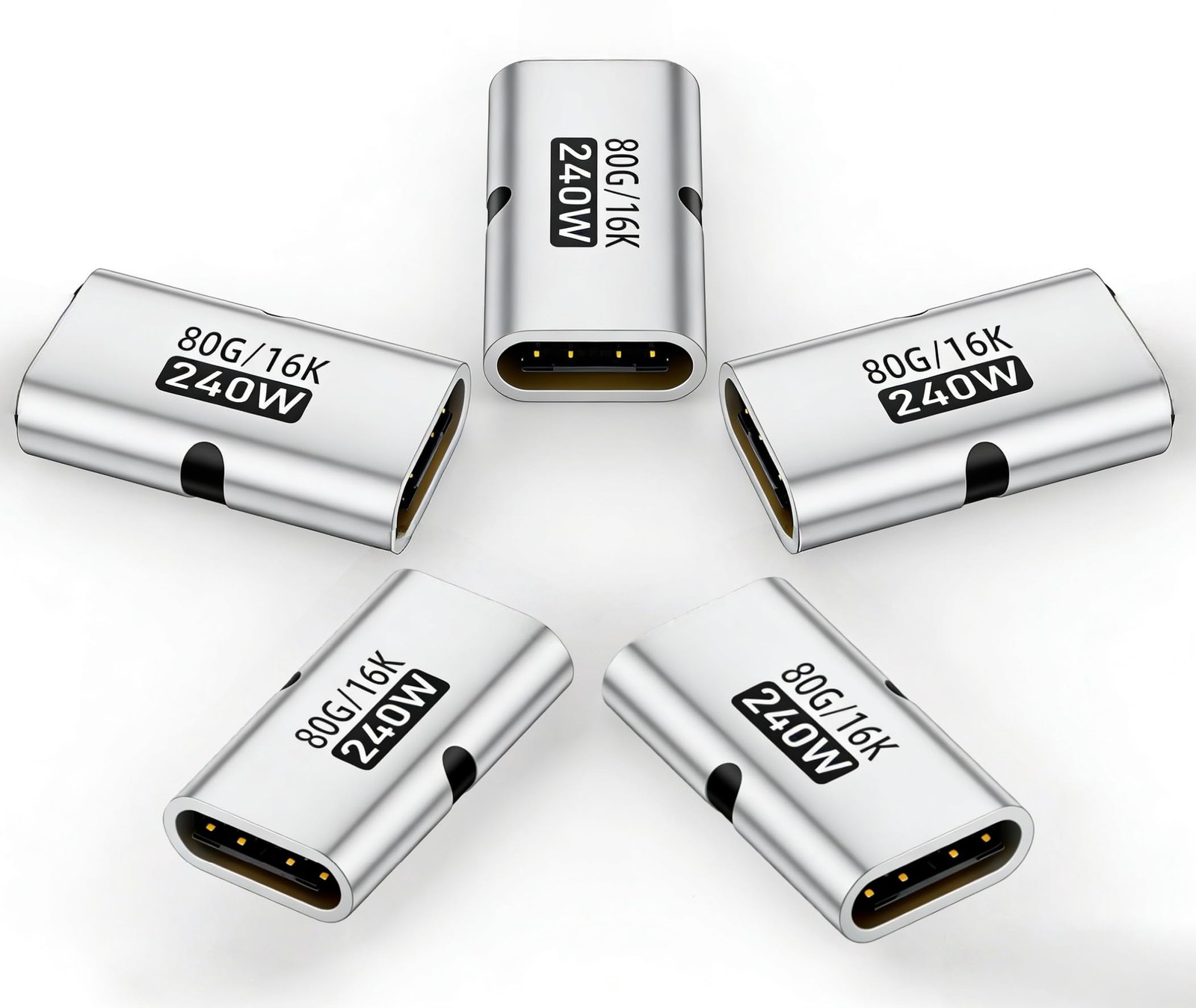 basecolors 5 Pack USB C Coupler, C Female to Adapter with Silver