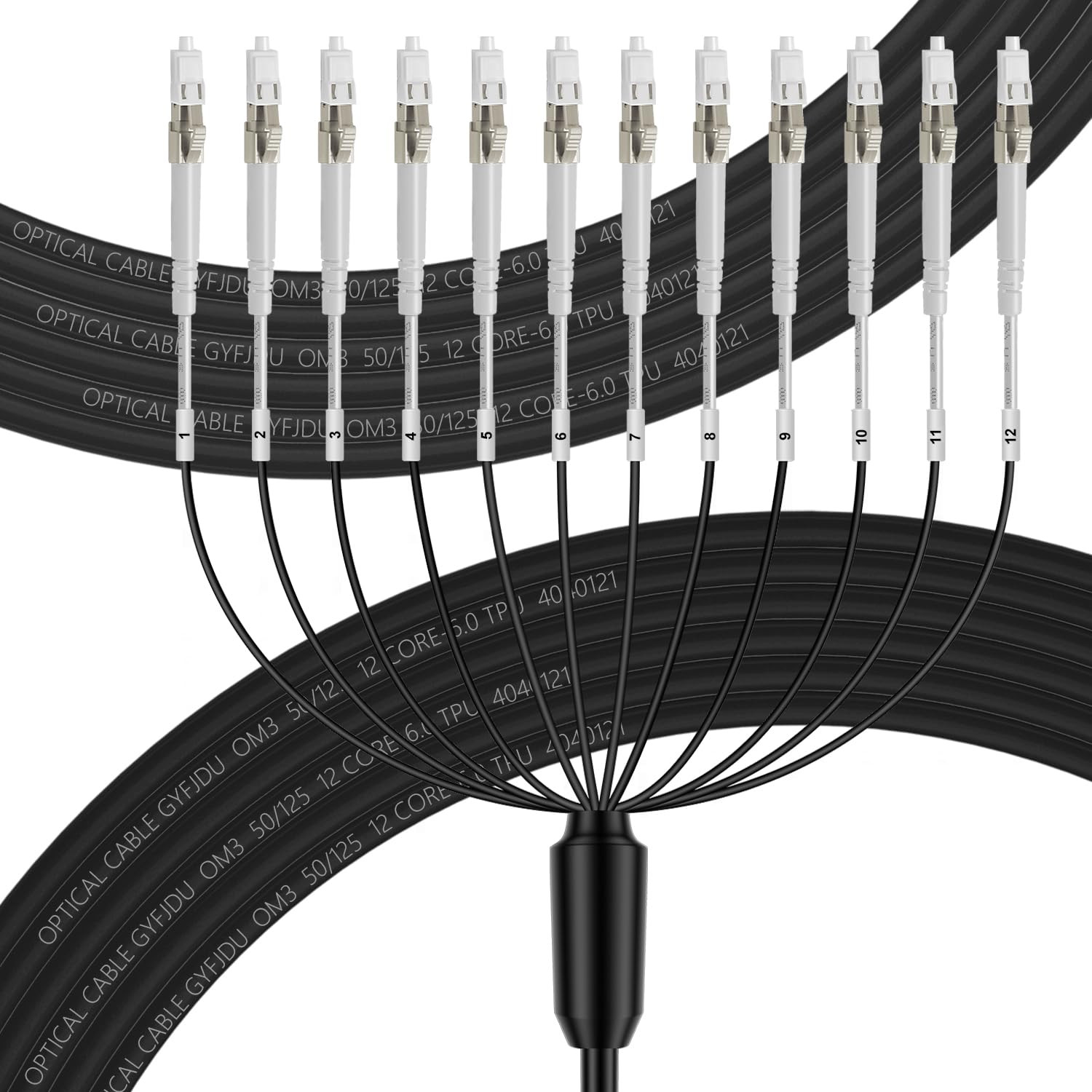 - 12 Core Outdoor Armored Fiber Optic Cable 75M/246Ft, OM3 LC to LC Outdoor Indu