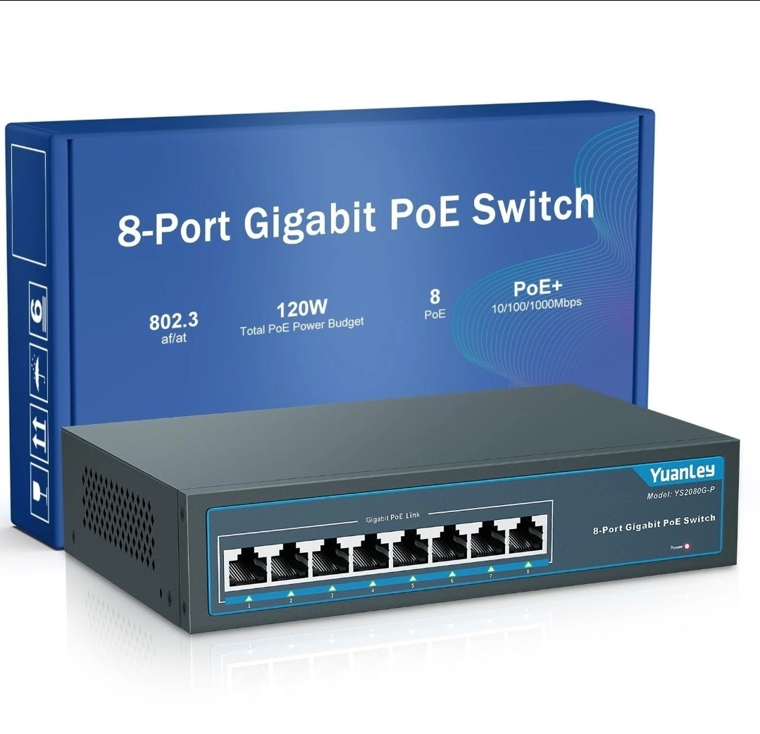YuanLey 8 Port Gigabit PoE Switch, 8 PoE+ Ports 1000Mbps, 120W 802.3af/at, Me...