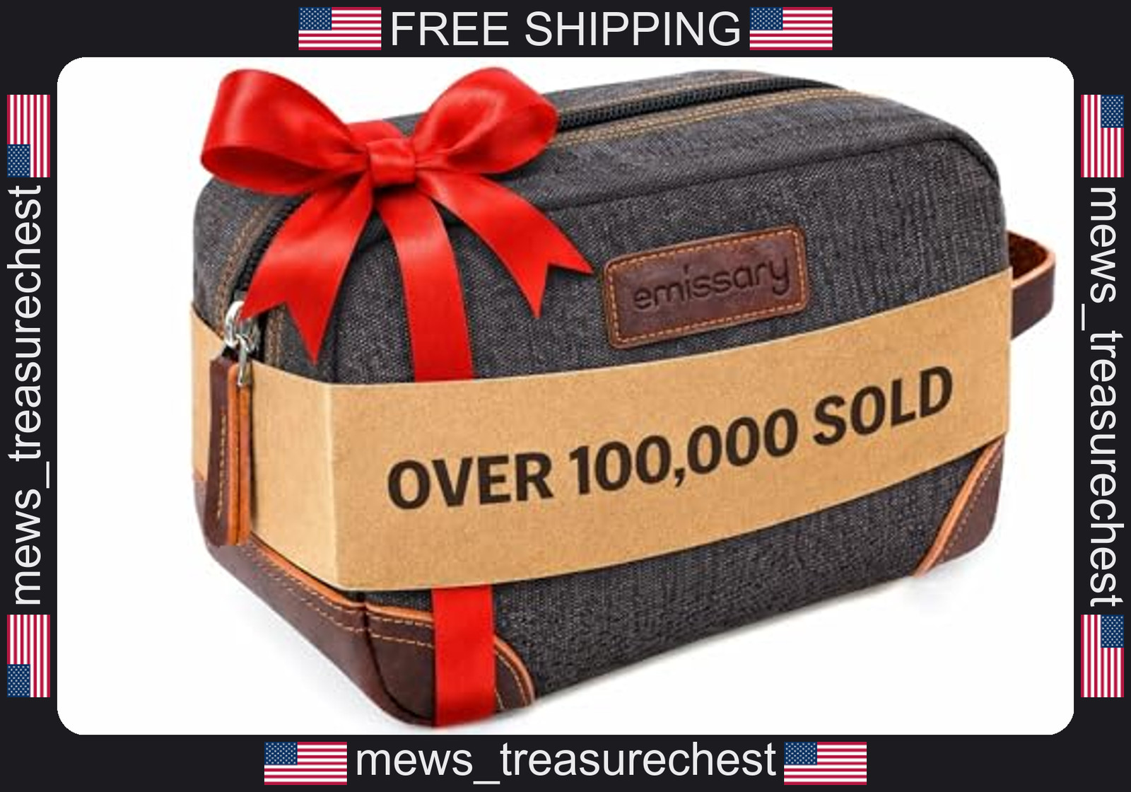 Men's Canvas Travel Toiletry Bag with Leather Trim, Water-Resistant, Gray