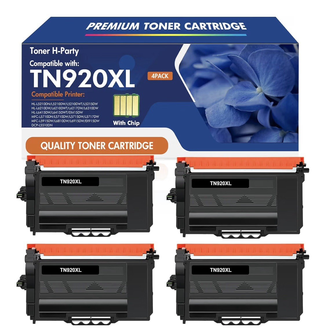 ** NEW Brother Toner | TN920XL / TN920 | Black | High Yield | w/ Chips | 4-Pack