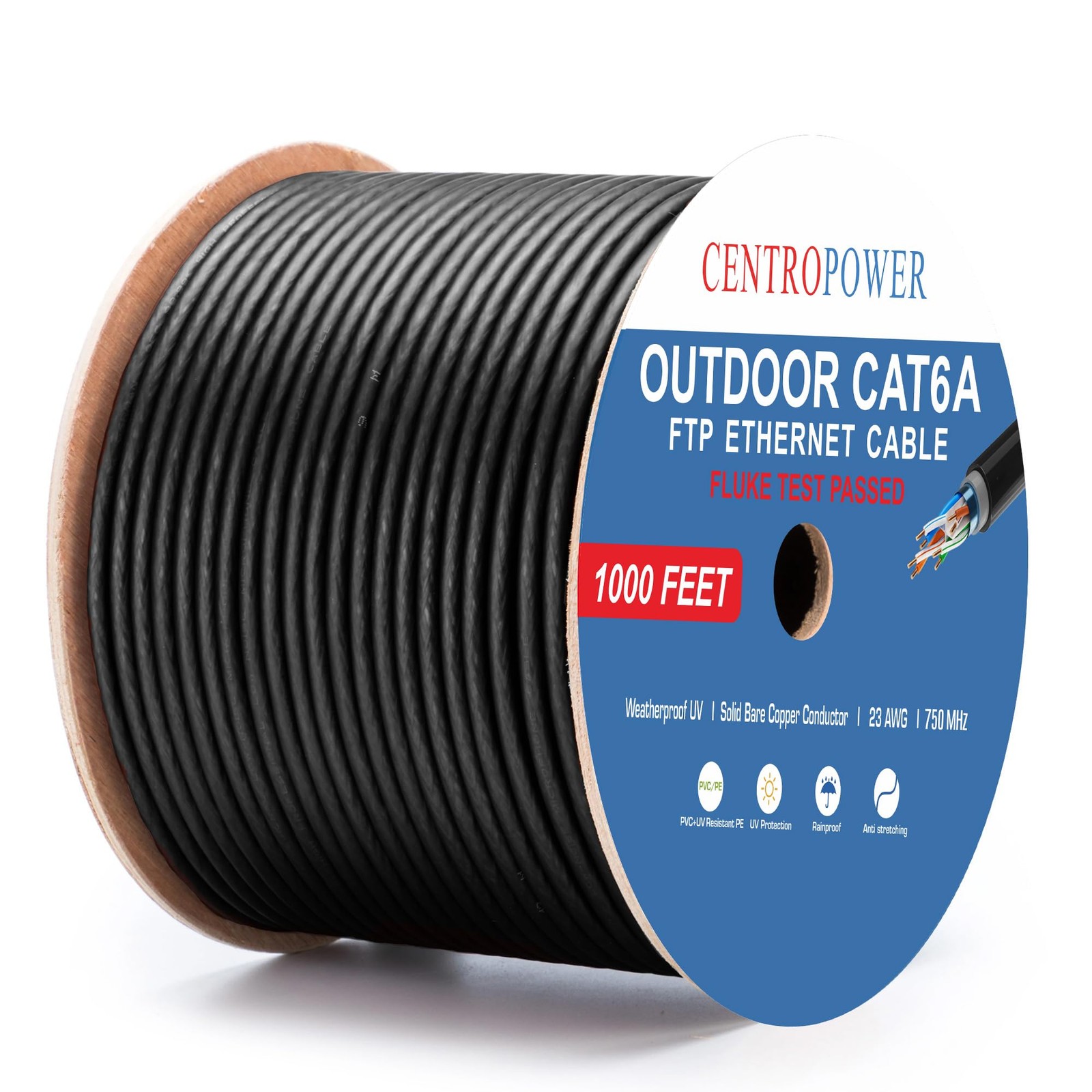 Cat5e Cable 1000ft,24AWG Outdoor Ethernet Cable 4 Pair Solid Copper