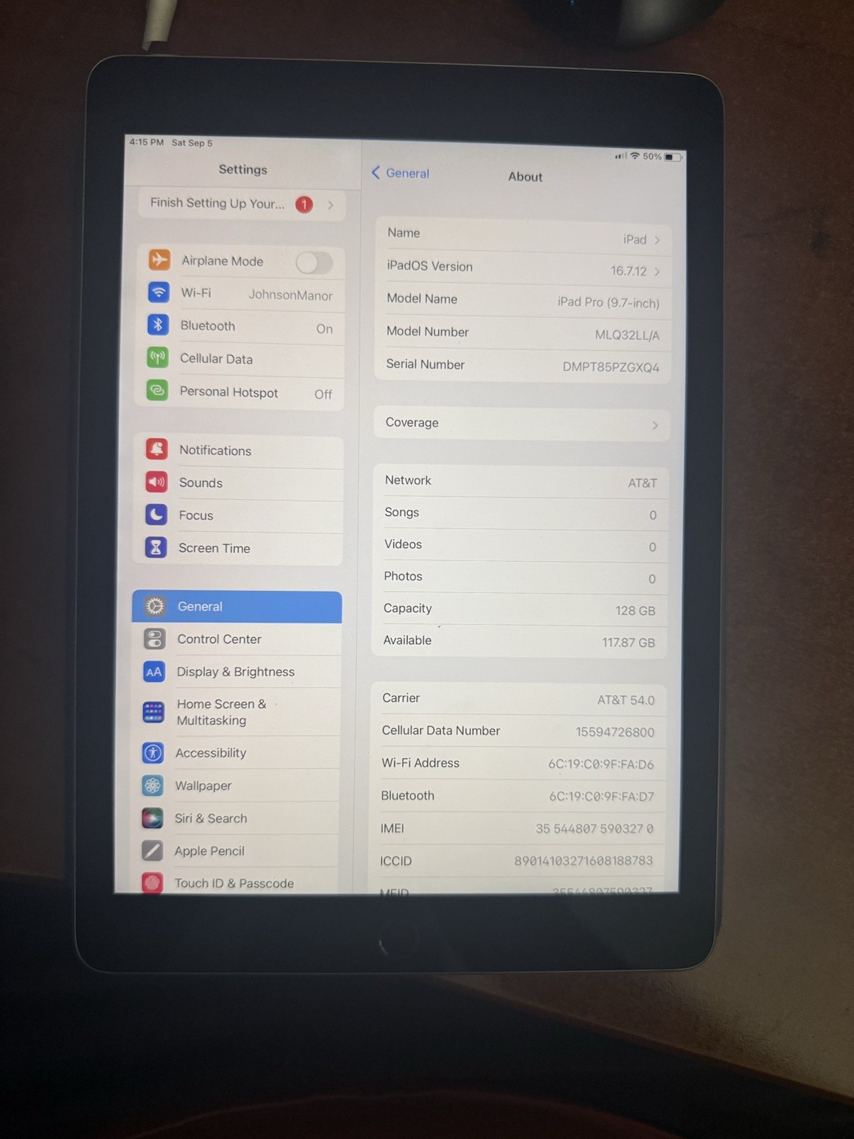 Apple iPad Pro 9.7" 128GB Silver AT&T Tablet iPadOS MLQ32LL/A