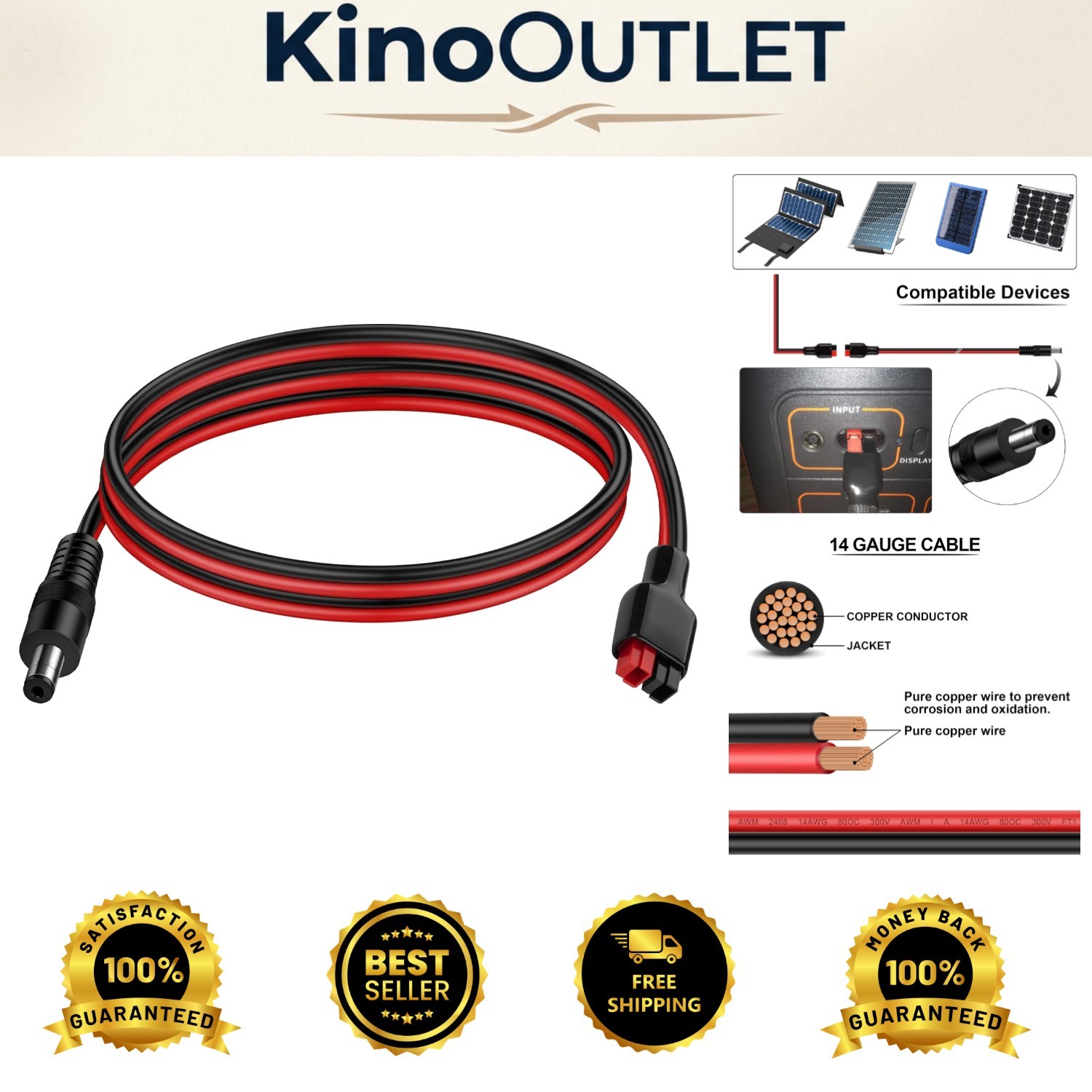 Versatile 14 AWG 3.3ft DC Male Power Cable - Compatible with 45A Connectors