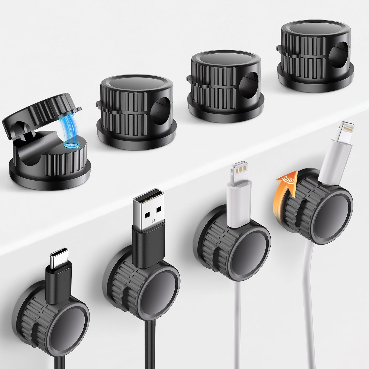 8 Pack Magnetic Cord Organizer,  360 Rotatable Cord Clip Holder, Strong Adhesive