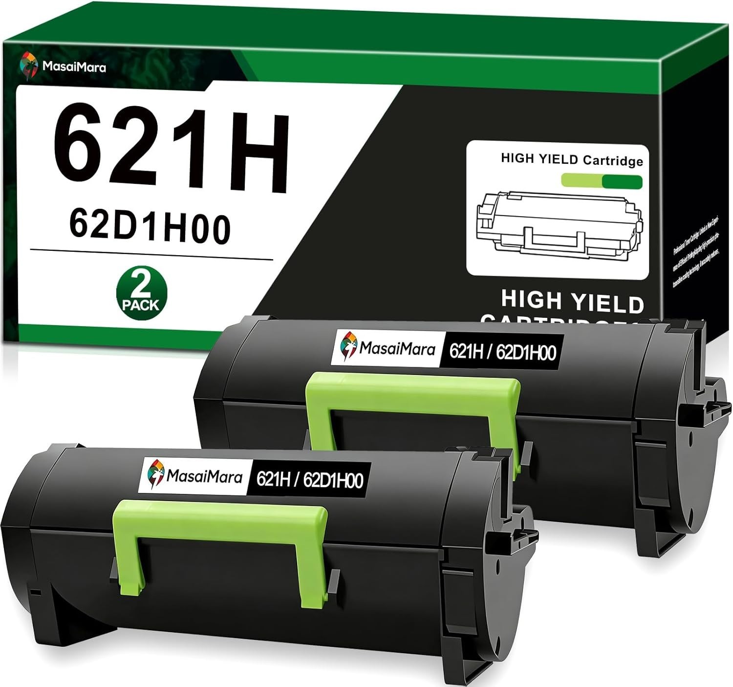 MasaiMara 62D1H00 621H 62D1000 621 Compatible Toner Cartridges for Lexmark 2pack