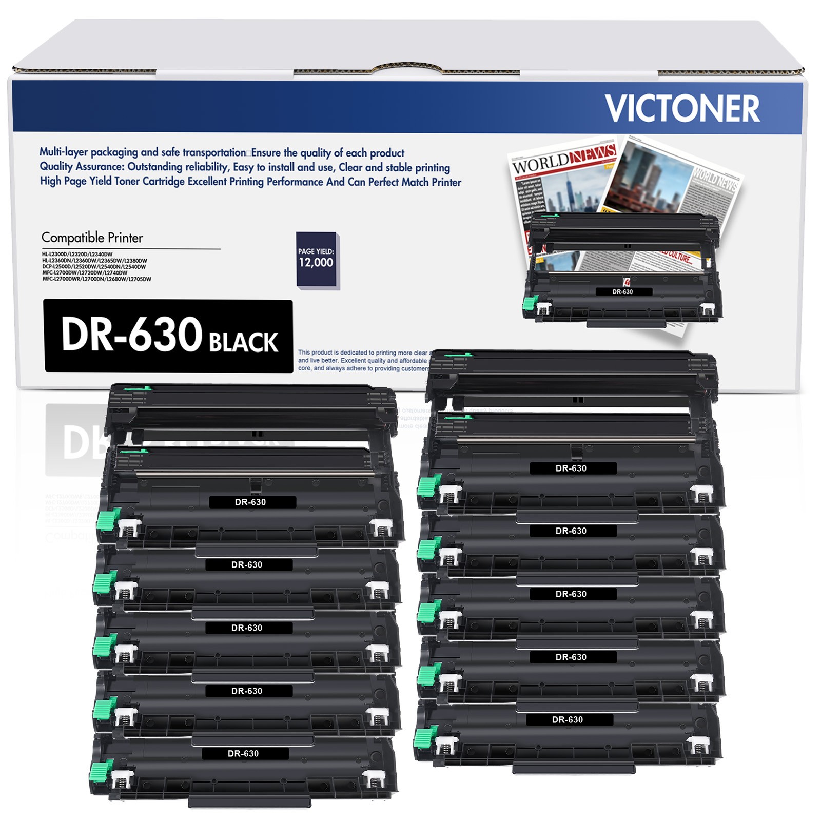 10 Pack DR630 Drum Unit Compatible with Brother HL-L2320D HL-L2340DW HL-L2380DW
