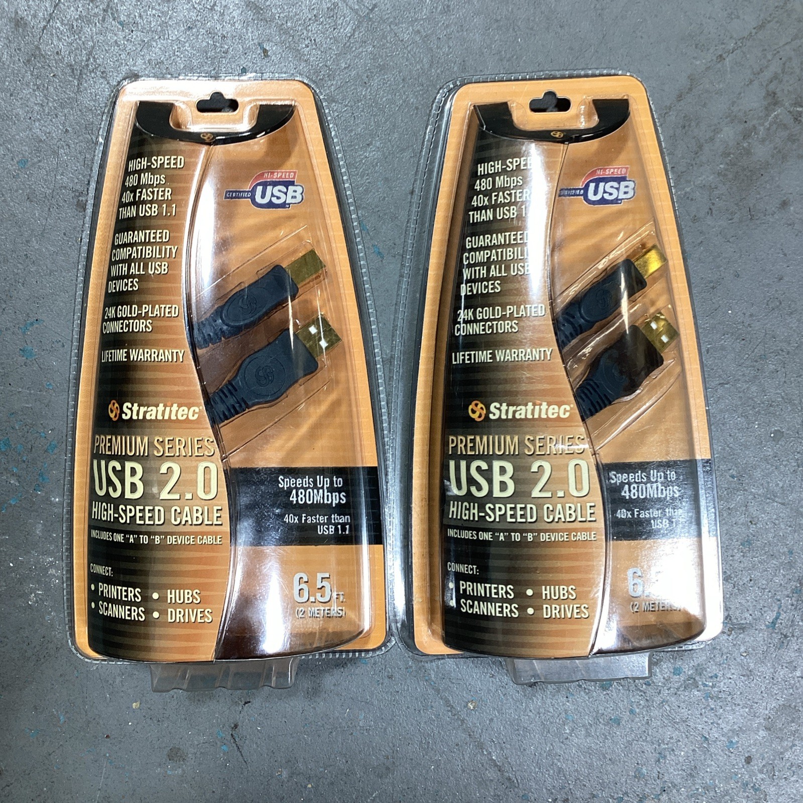 2 Stratitec Premium Series A-B USB 2.0 24K  Gold Connectors - High Speed  Cable