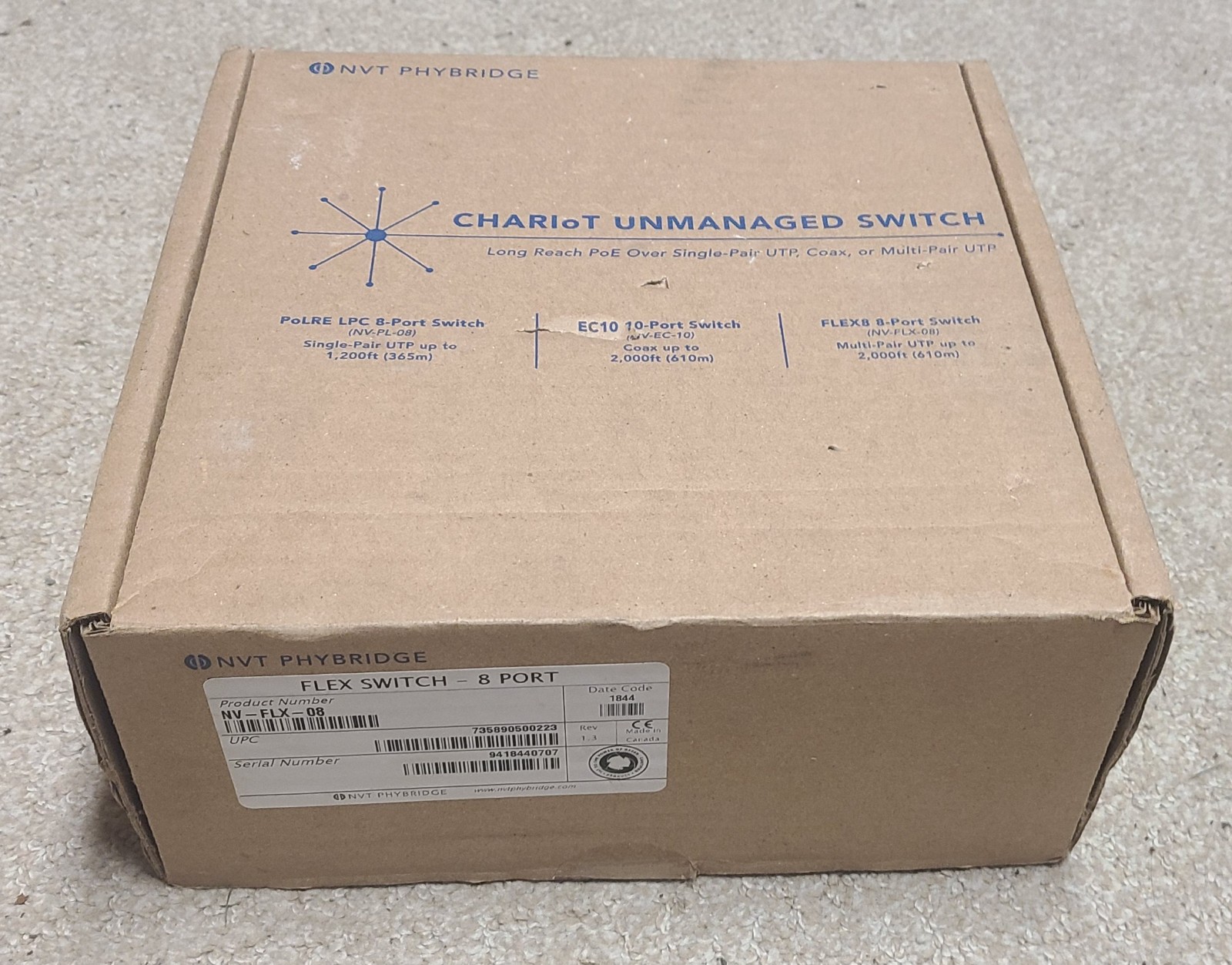NVT Phybridge NV-FLX-08 FLEX8 Unmanaged Switch 8-Port PoE w/ Power Supply