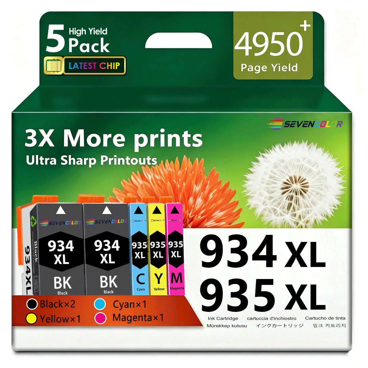 934XL Black Ink Cartridges & 935XL Cyan Magenta Yellow Ink Cartridge(5-Pack)